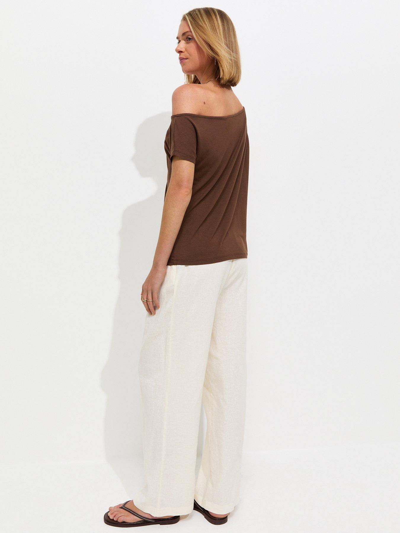 Image 2 of 6 of New Look Off The Shoulder T-Shirt - Brown