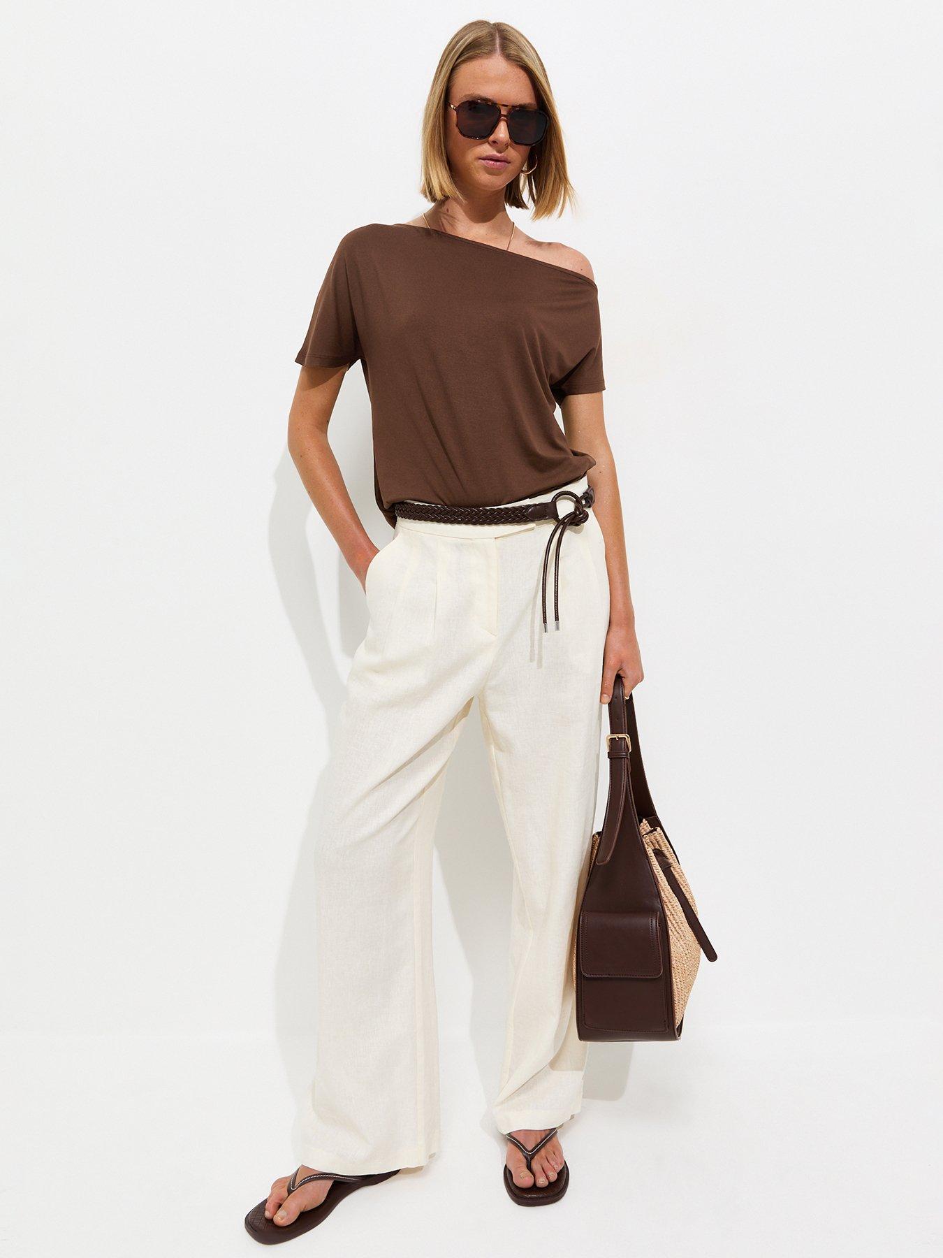 Image 3 of 6 of New Look Off The Shoulder T-Shirt - Brown