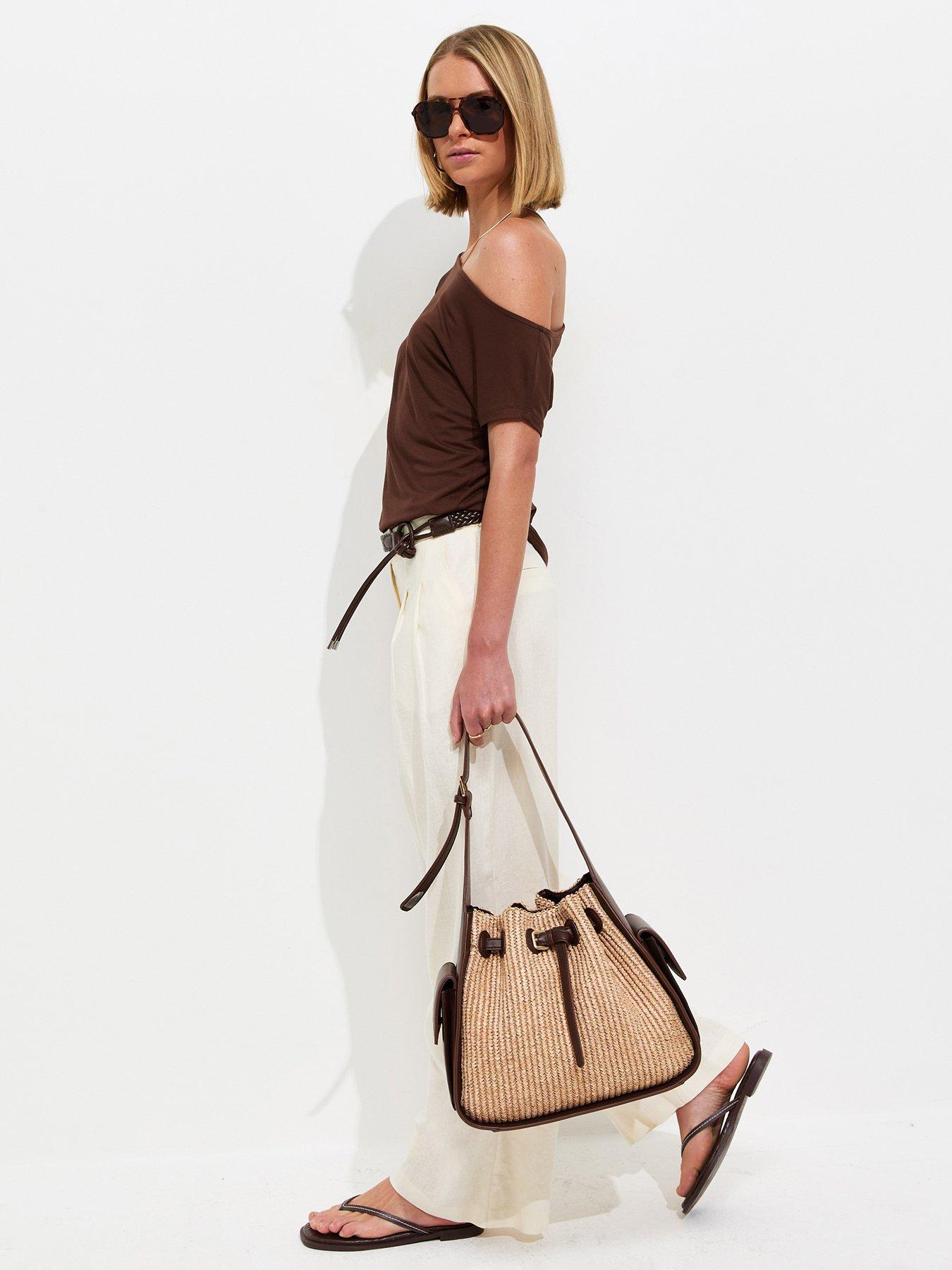Image 4 of 6 of New Look Off The Shoulder T-Shirt - Brown