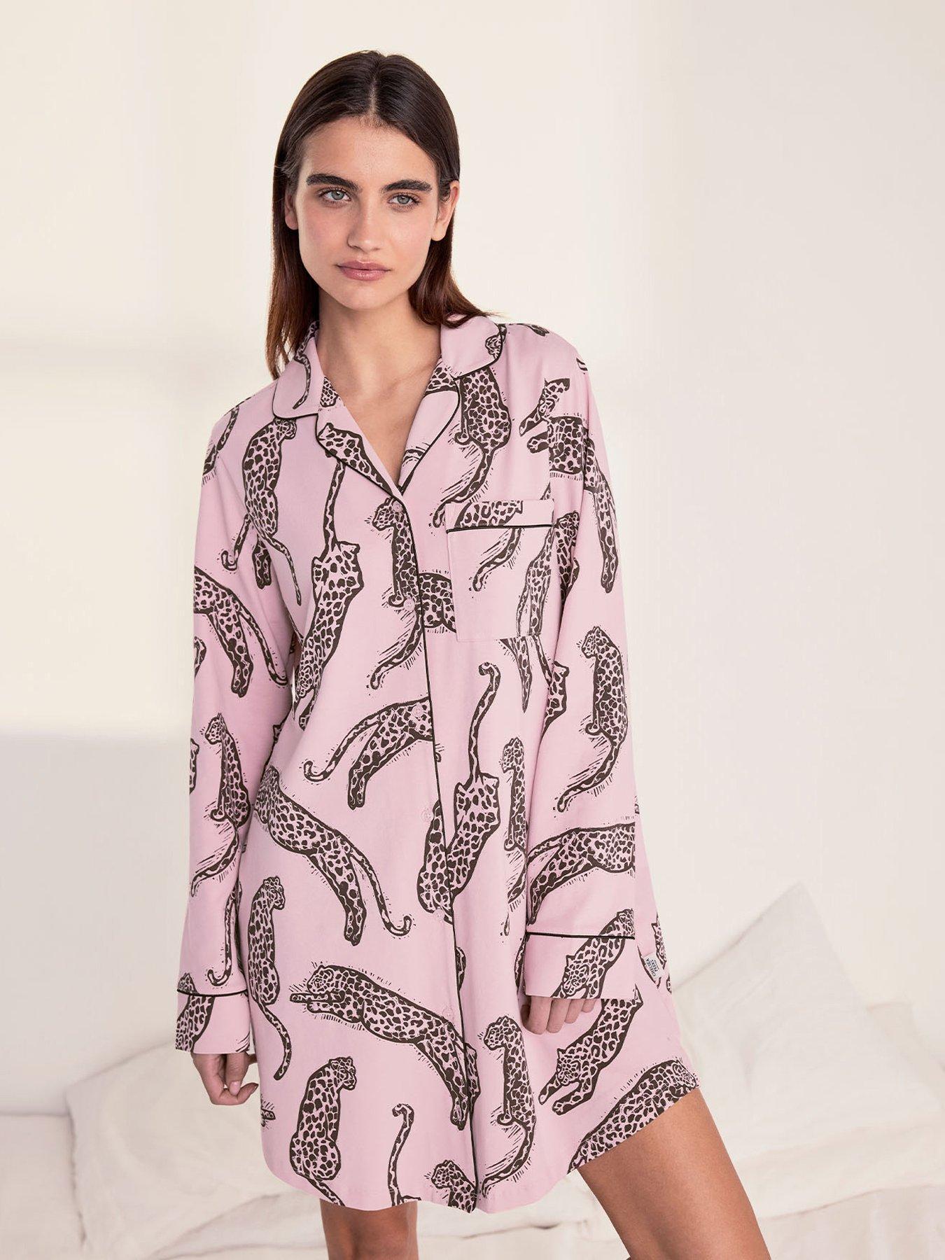 CHELSEA PEERS Chelsea Peers Cotton Lino Cut Leopard Print Nightshirt - Pink