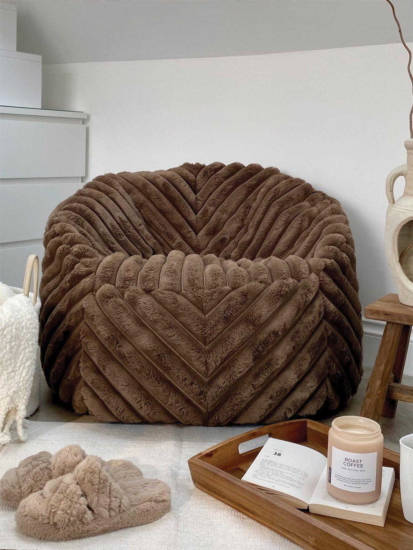 Rucomfy Beanbags Unisex Chocolate Rucomfy Faux Fur Ribbed Zen Chair Bean Bag - Plush Lounge Seat In Size 40 - Image 2