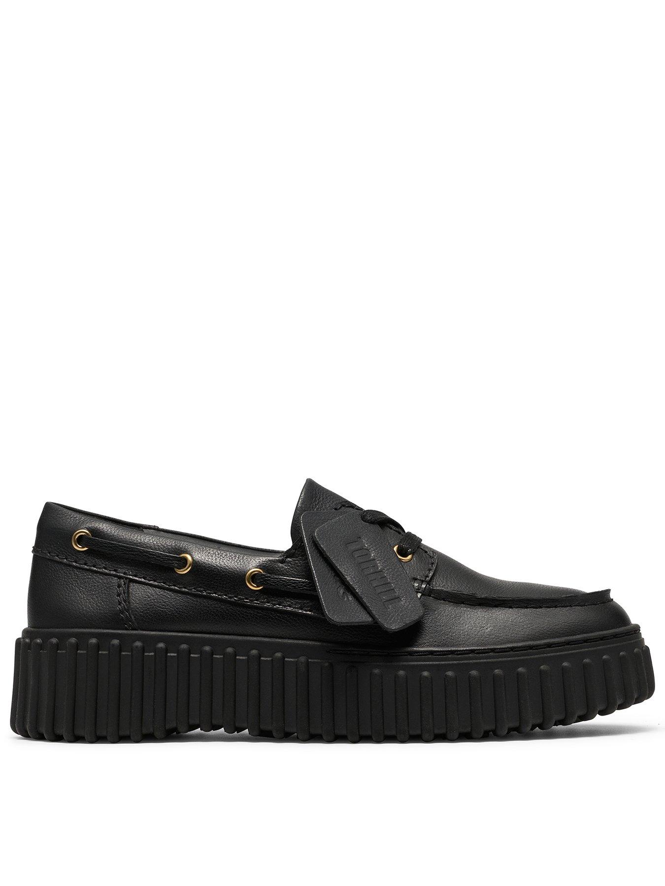 Clarks Torhill Boat Shoe - Black Leather