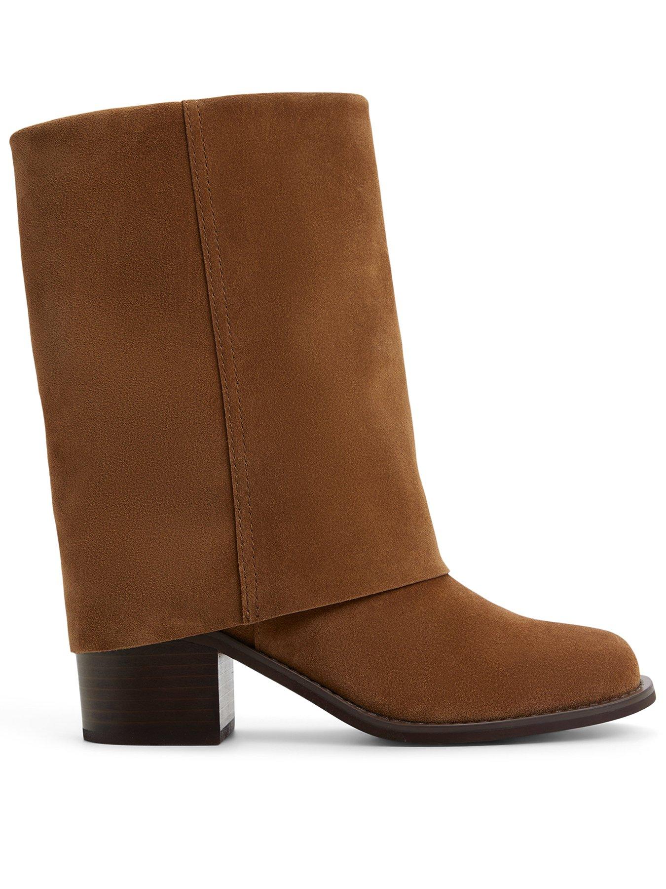 Aldo Nolya Leather Mid-Calf Block Heel Boots - Brown