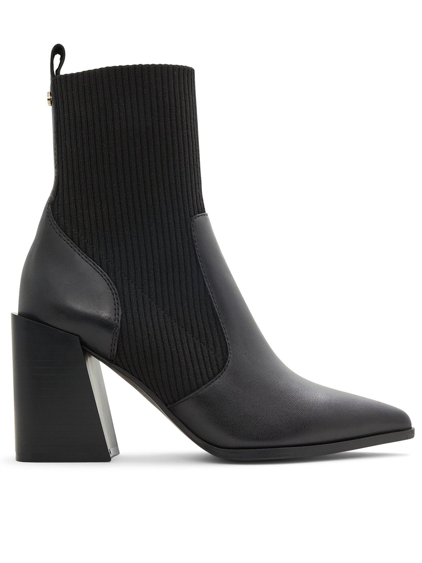 Aldo Ganina Leather Pointed Toe Heeled Ankle Boots - Black