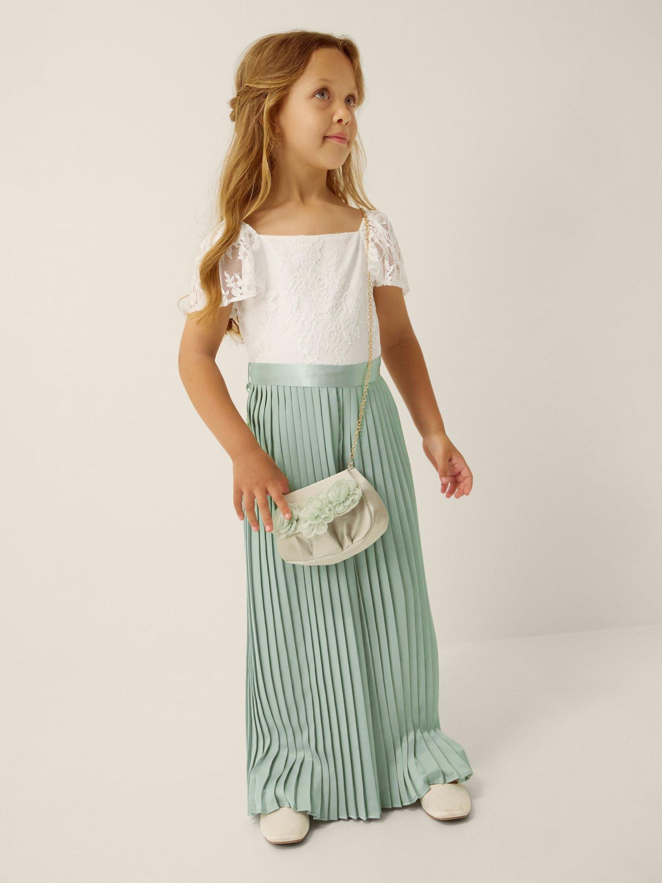 Monsoon Girls Lace Bodice Pleat Leg Jumpsuit - Sage