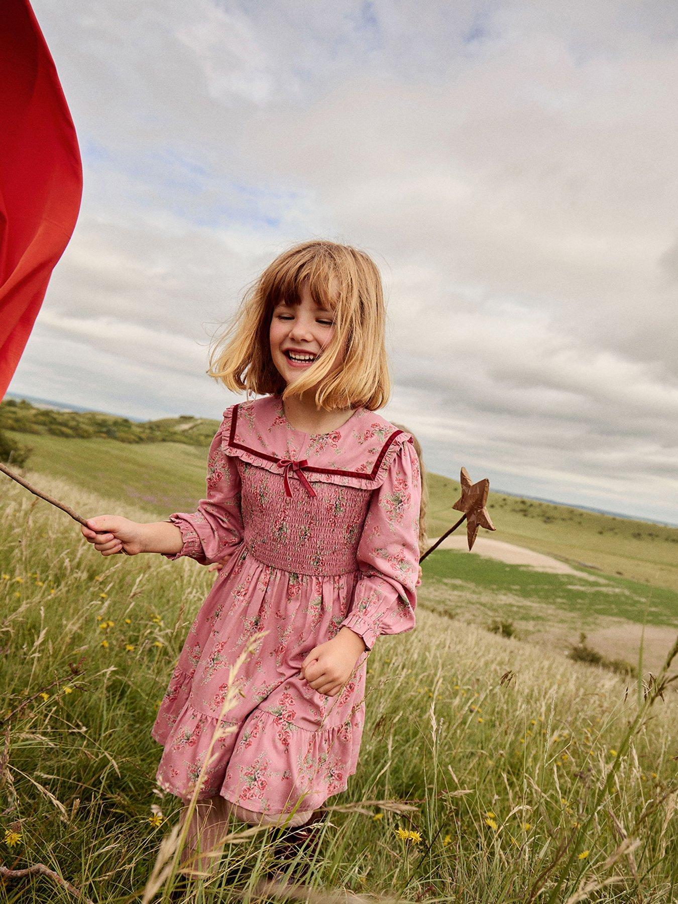Monsoon Girls Ditsy Collared Long Sleeve Dress - Pink