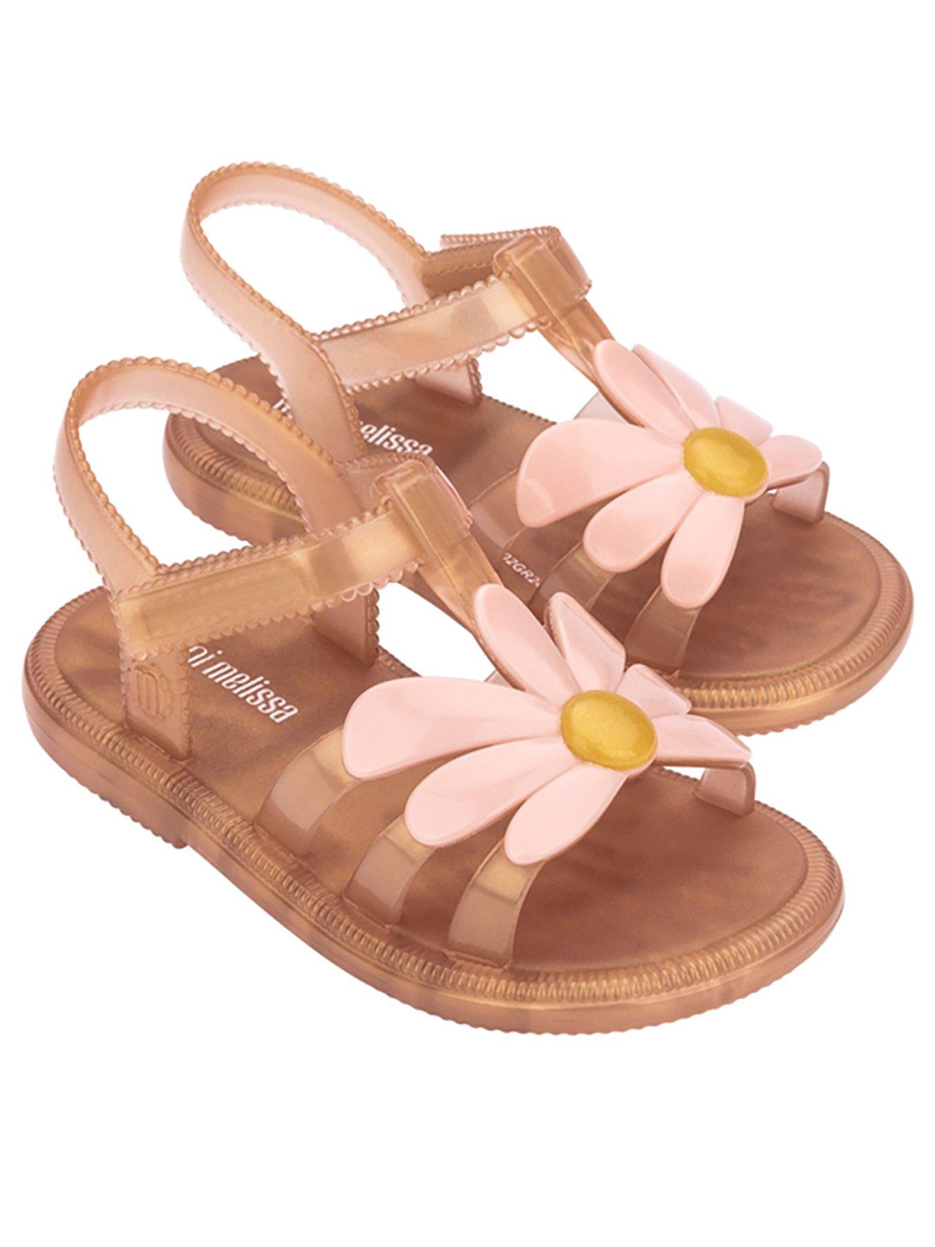 Mini Melissa Girls' Floral Appliqué Jelly Sandals - Orange