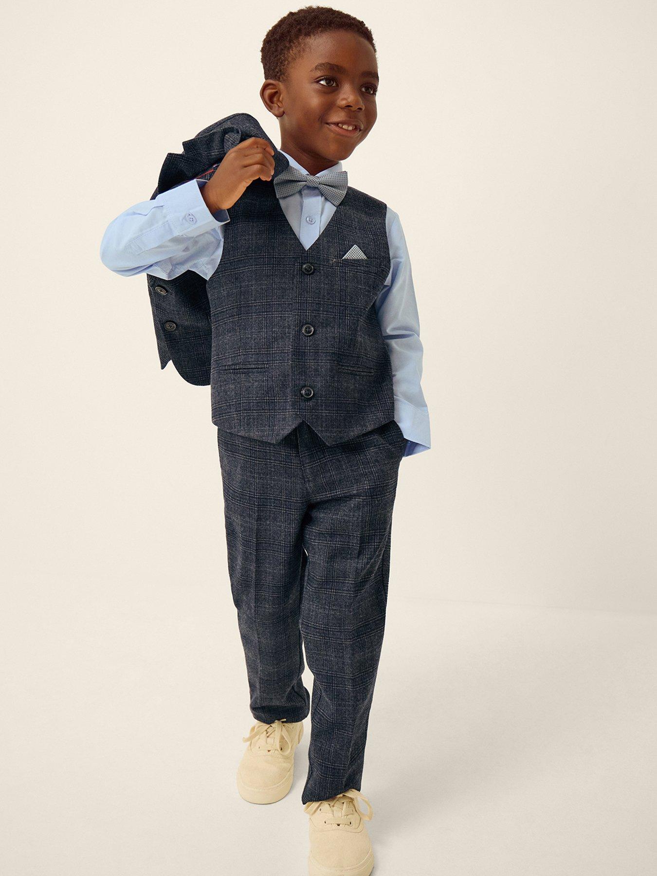 Monsoon Boys Rufus Check 4 Piece Suit Set - Grey