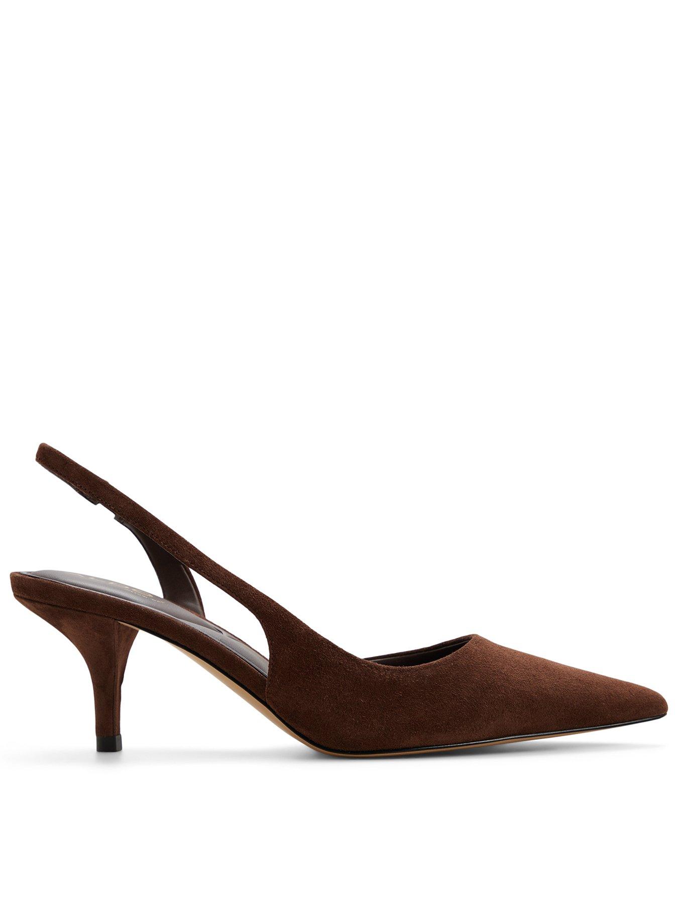 Image 1 of 5 of Aldo Stessylowsling Pointed Toe Slingback Kitten Heel - Brown Suede