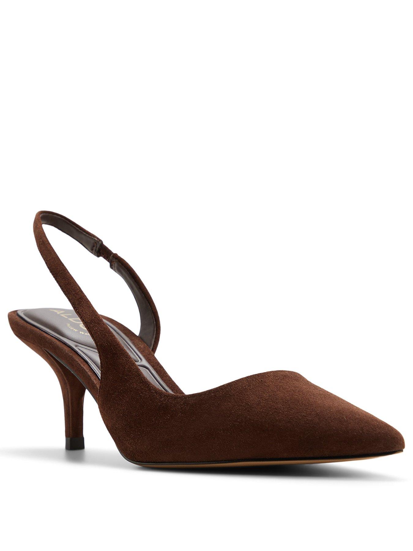 Image 2 of 5 of Aldo Stessylowsling Pointed Toe Slingback Kitten Heel - Brown Suede