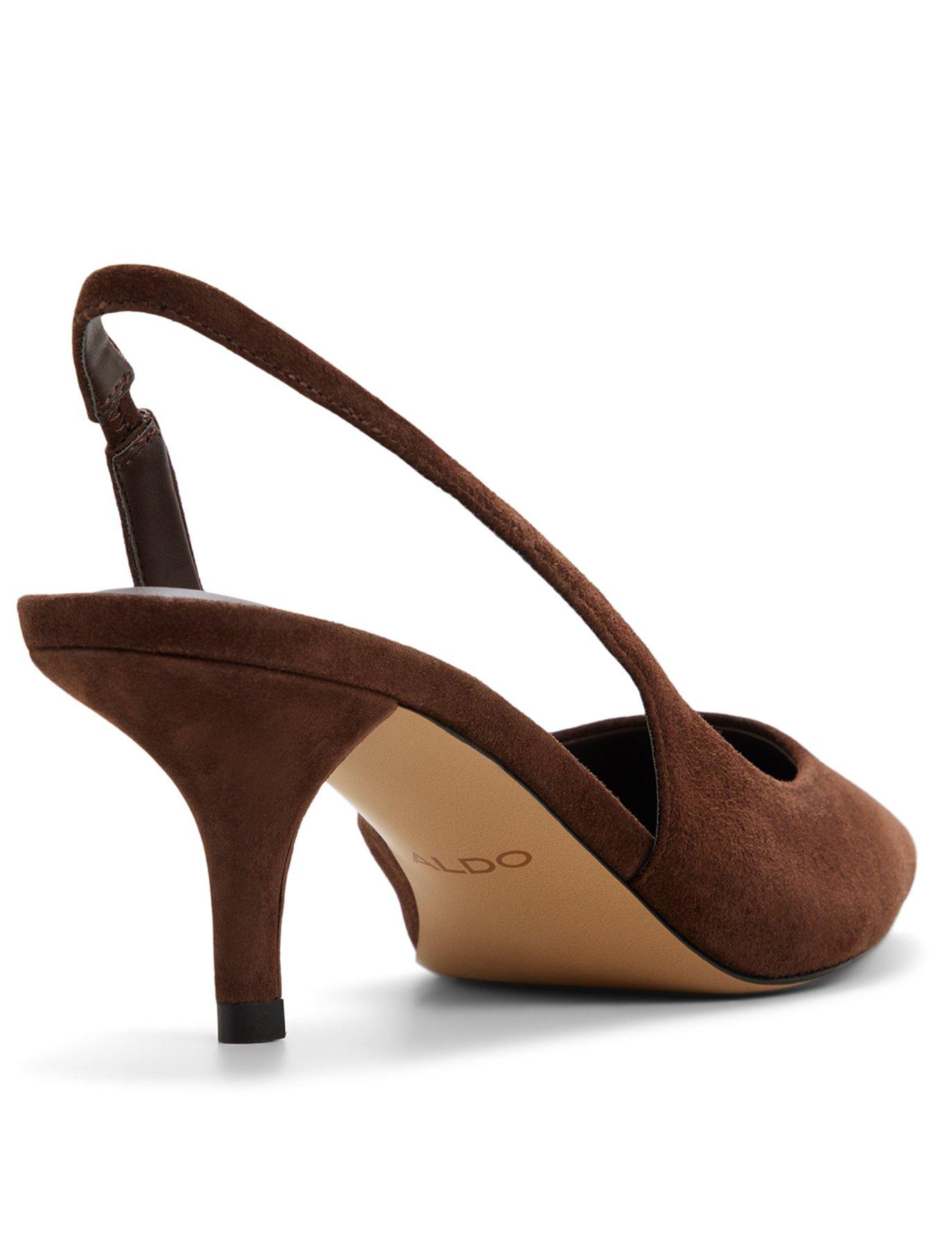 Image 3 of 5 of Aldo Stessylowsling Pointed Toe Slingback Kitten Heel - Brown Suede
