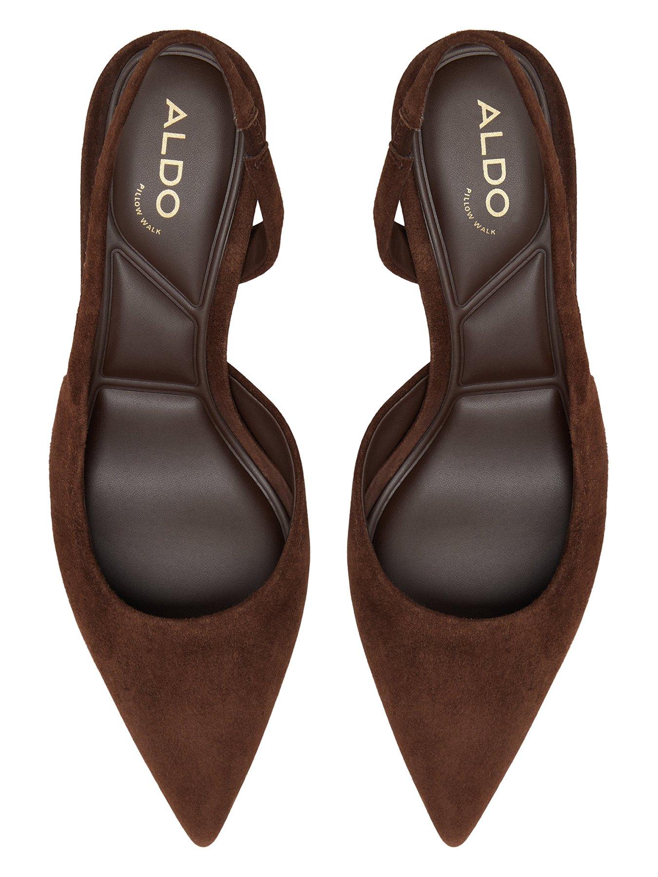 Image 4 of 5 of Aldo Stessylowsling Pointed Toe Slingback Kitten Heel - Brown Suede