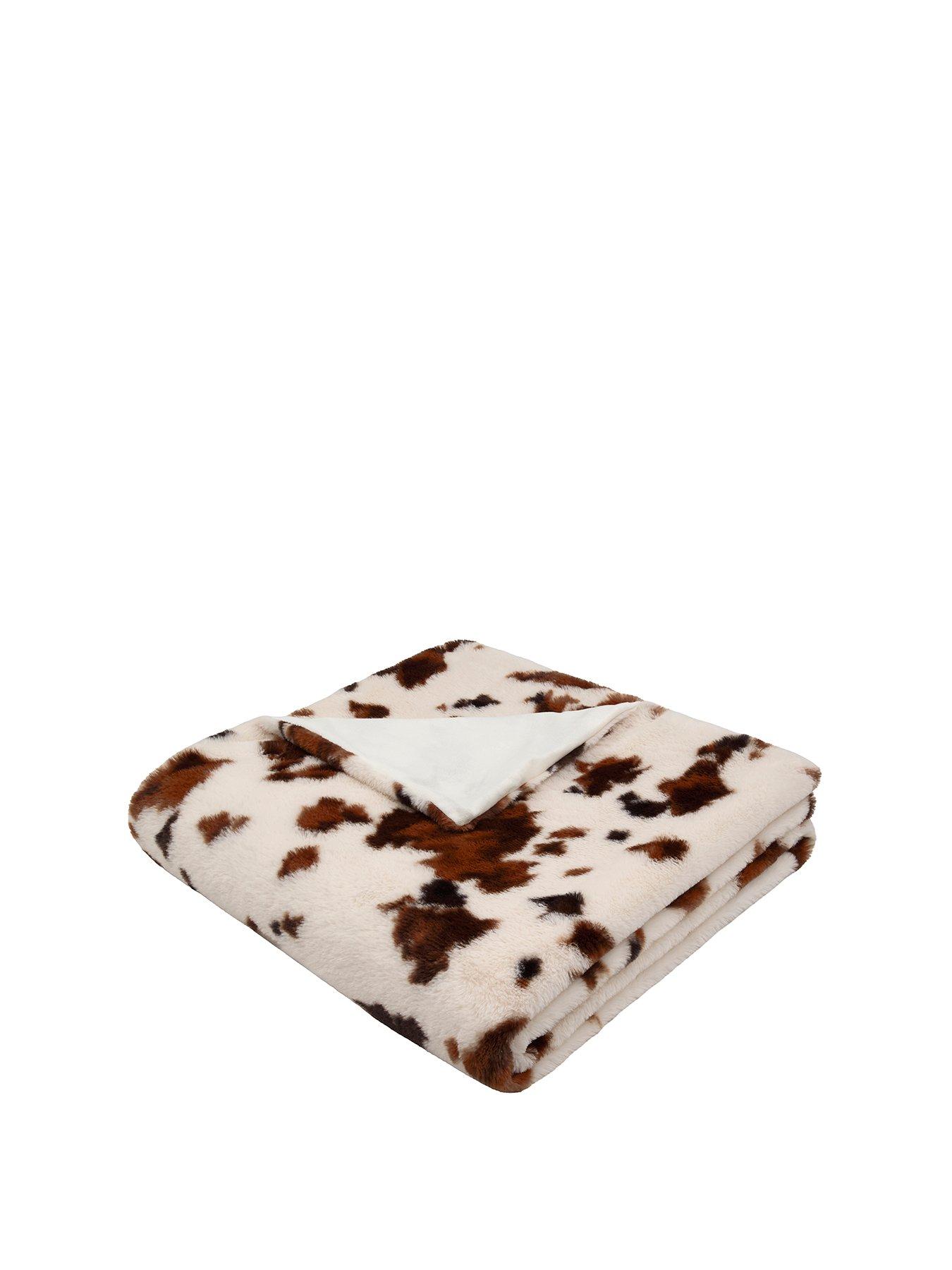 Image 2 of 5 of Fusion Cow Print Faux Fur Bedspread In Natural