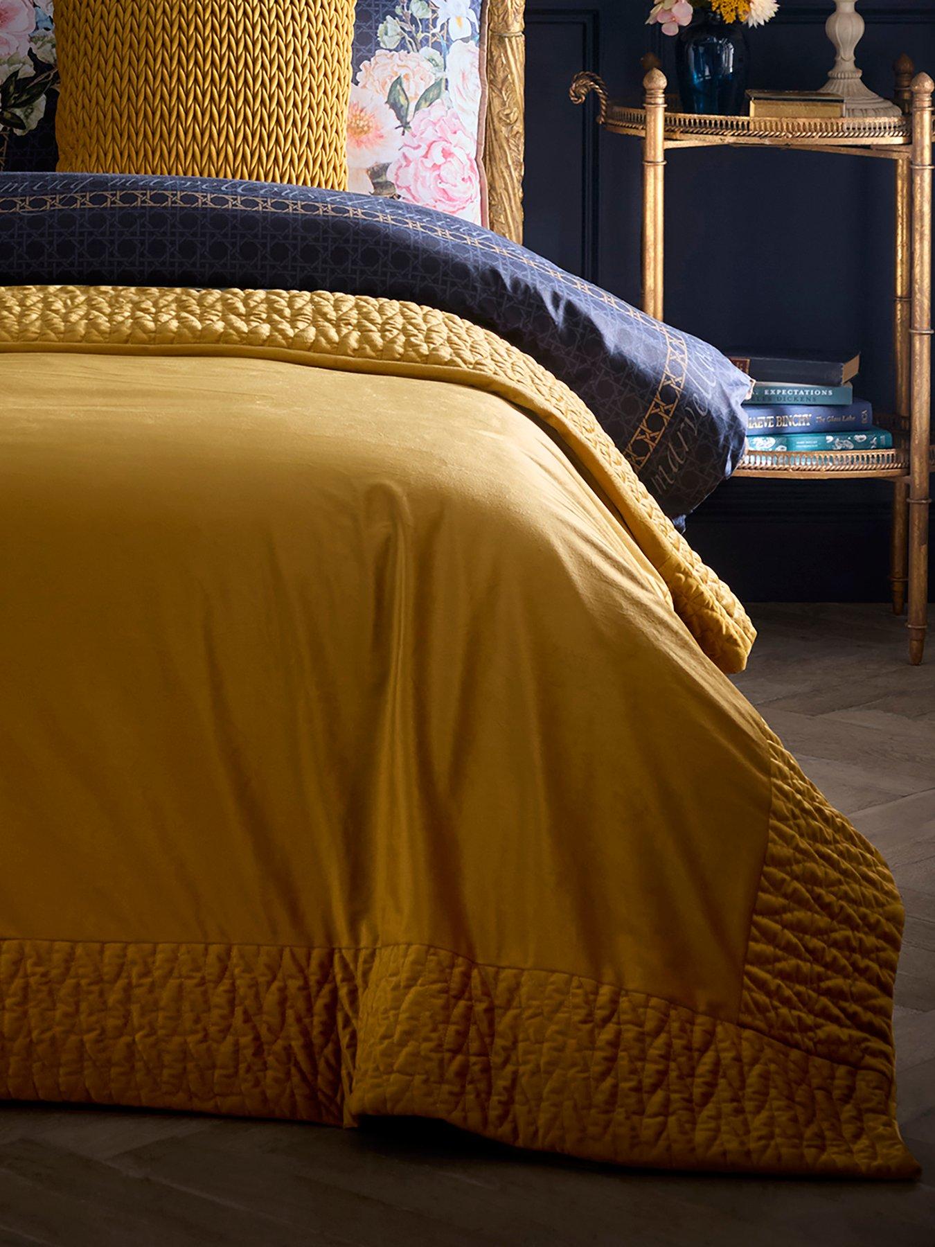 Laurence Llewelyn-Bowen Unisex Ochre Laurence Llewelyn-Bowen Siena Velvet Bedspread - Image 3