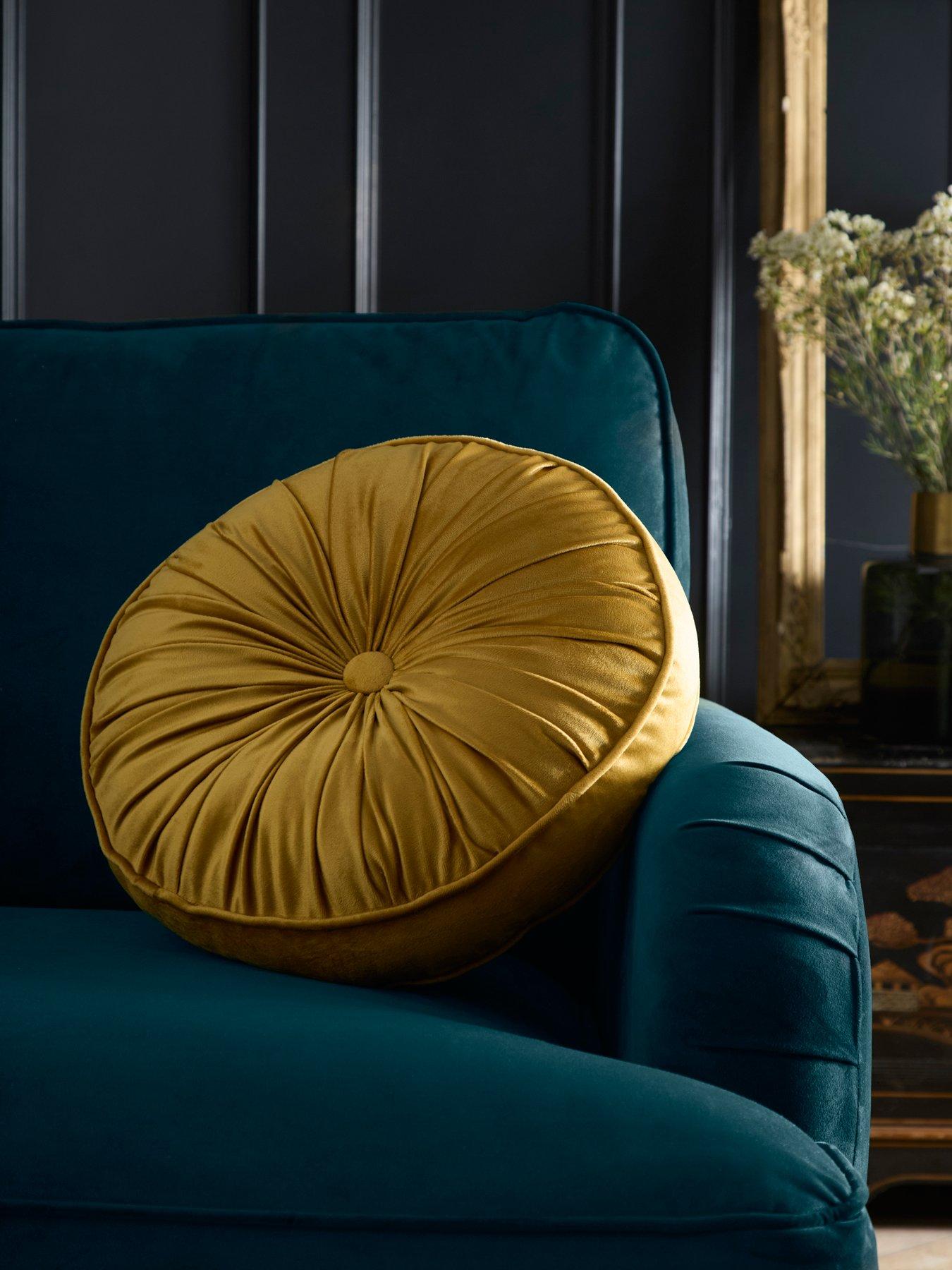 Image 1 of 4 of Laurence Llewelyn-Bowen Round Pleat Round Cushion In Ochre