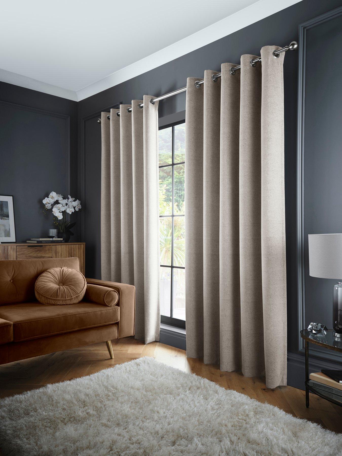 Curtina Velvet Chenille Plain Dyed Woven Dimout Eyelet Curtains
