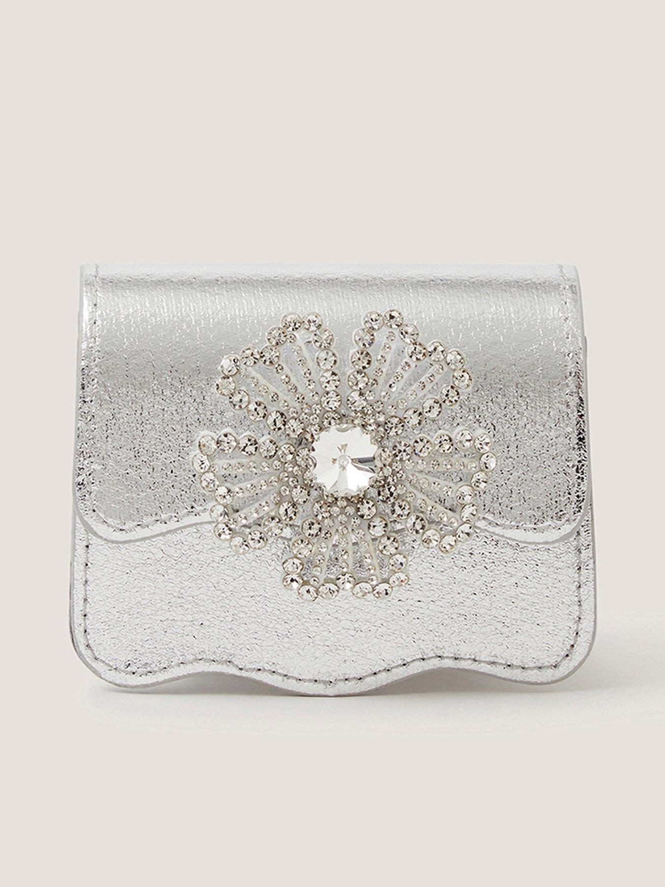 Monsoon Girls Mini Bling Flower Bag - Silver