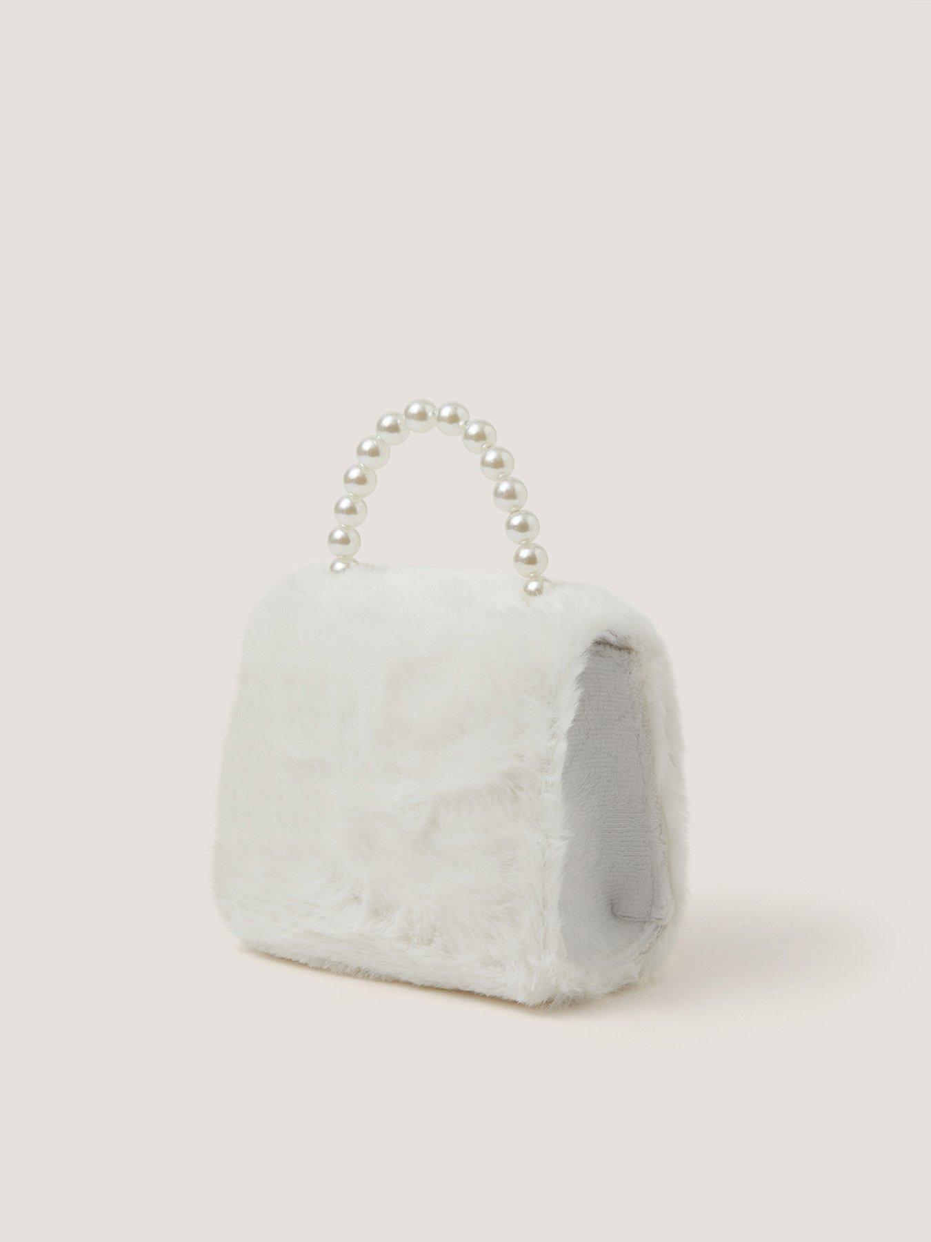 Image 2 of 4 of Monsoon Girls Fluffy Pearl Bow Bag - Light Cream