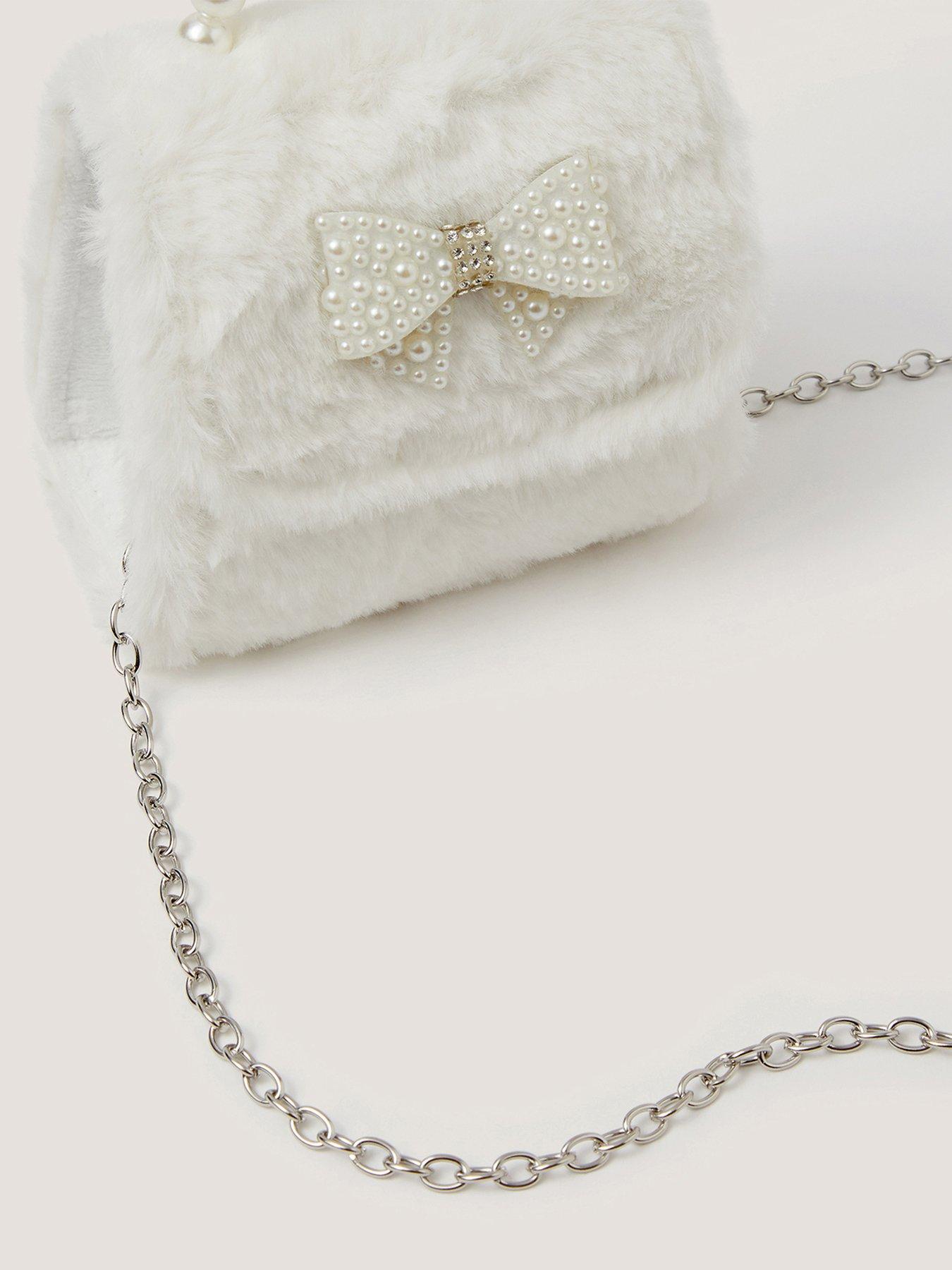 Image 3 of 4 of Monsoon Girls Fluffy Pearl Bow Bag - Light Cream