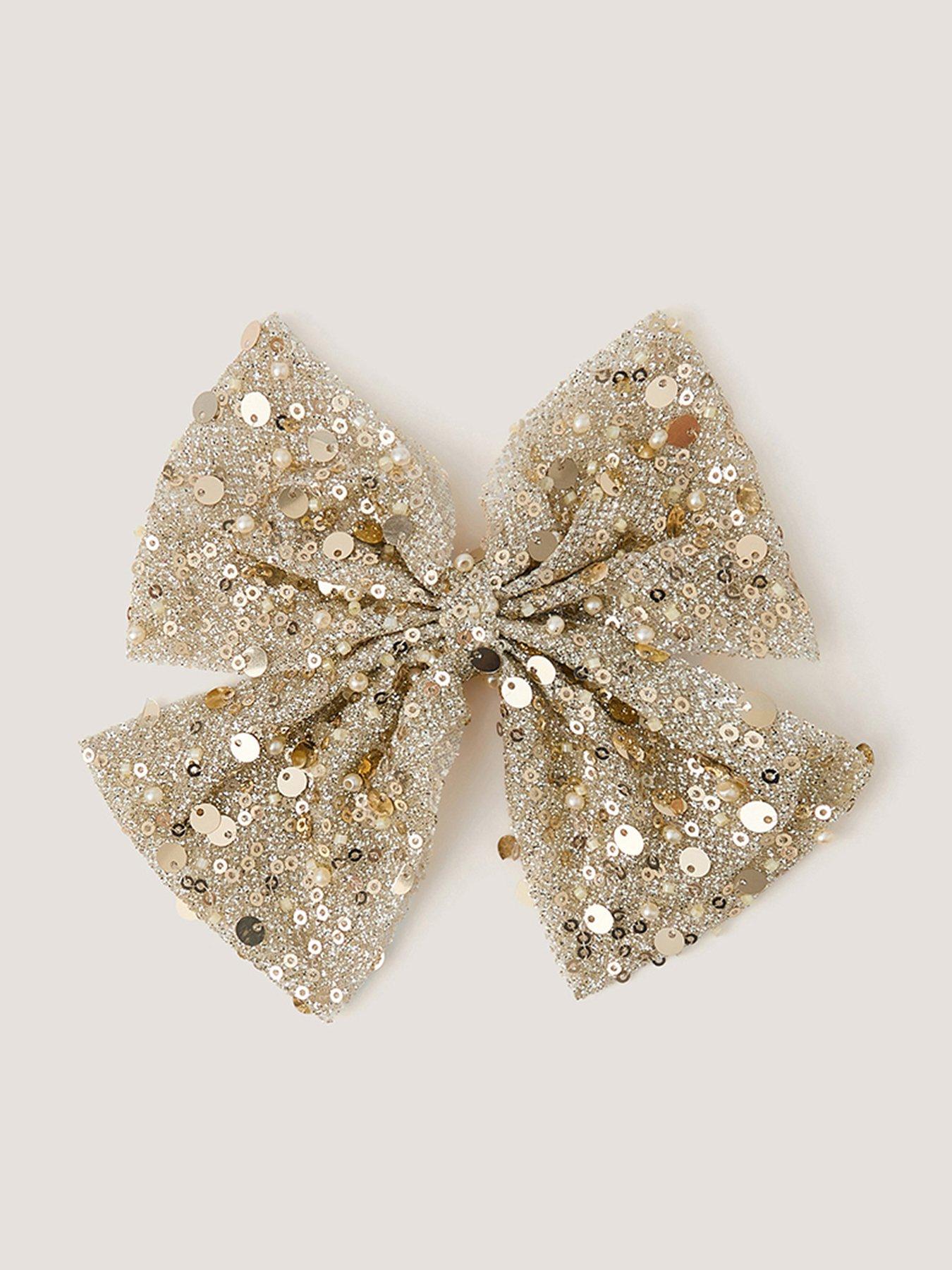 Monsoon Girls Sequin Shine Bow Clip - Gold