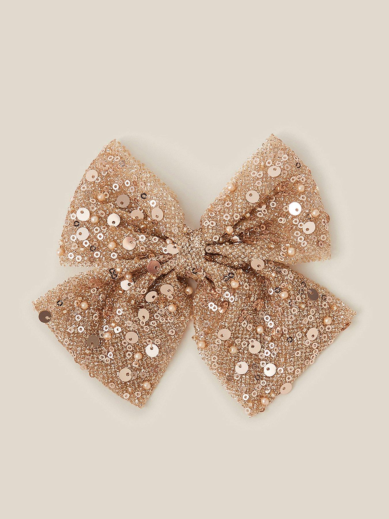 Image 1 of 3 of Monsoon Girls Sequin Shine Oversized Bow Barrette Clip - Rose Gold