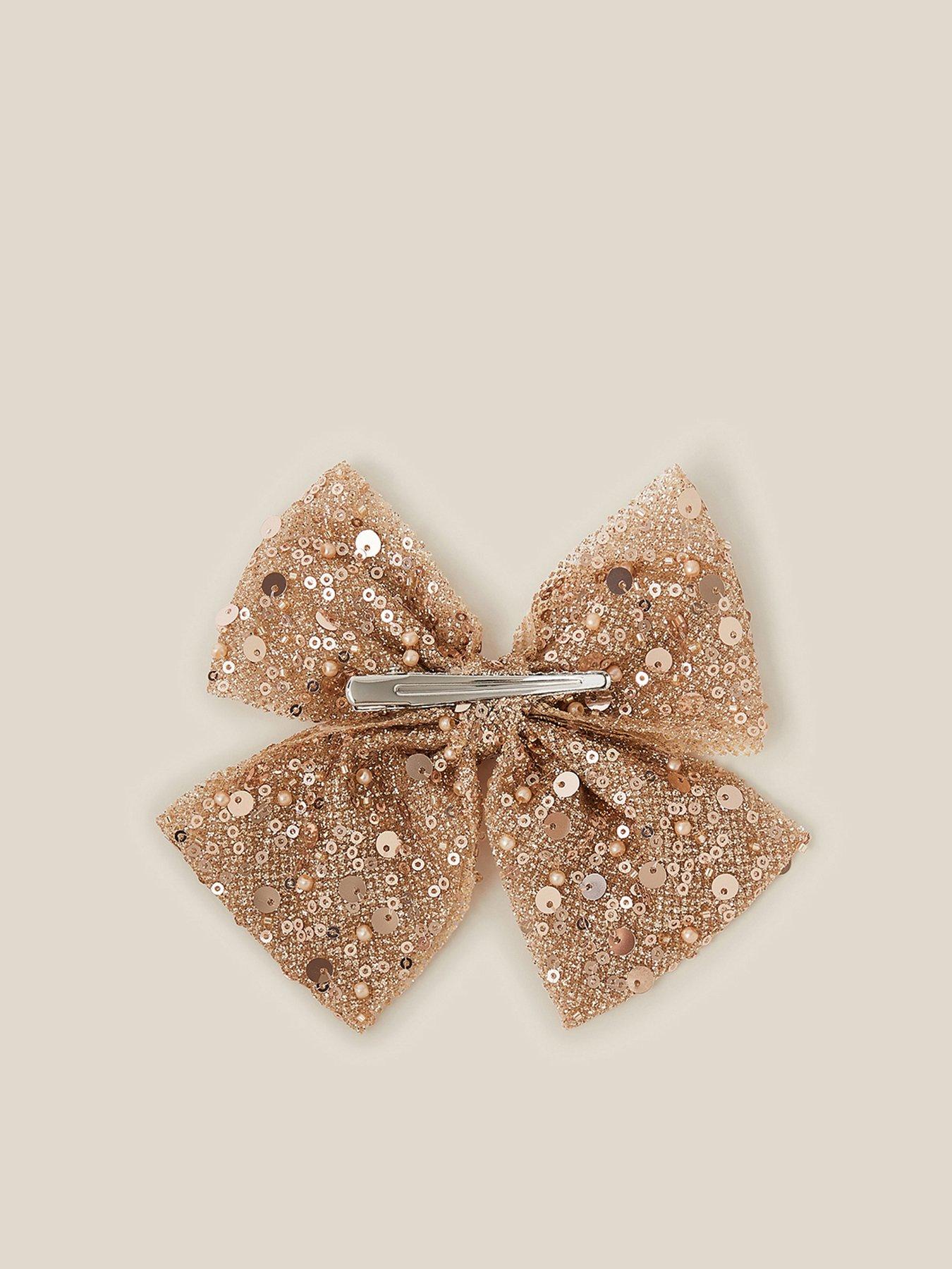 Image 2 of 3 of Monsoon Girls Sequin Shine Oversized Bow Barrette Clip - Rose Gold