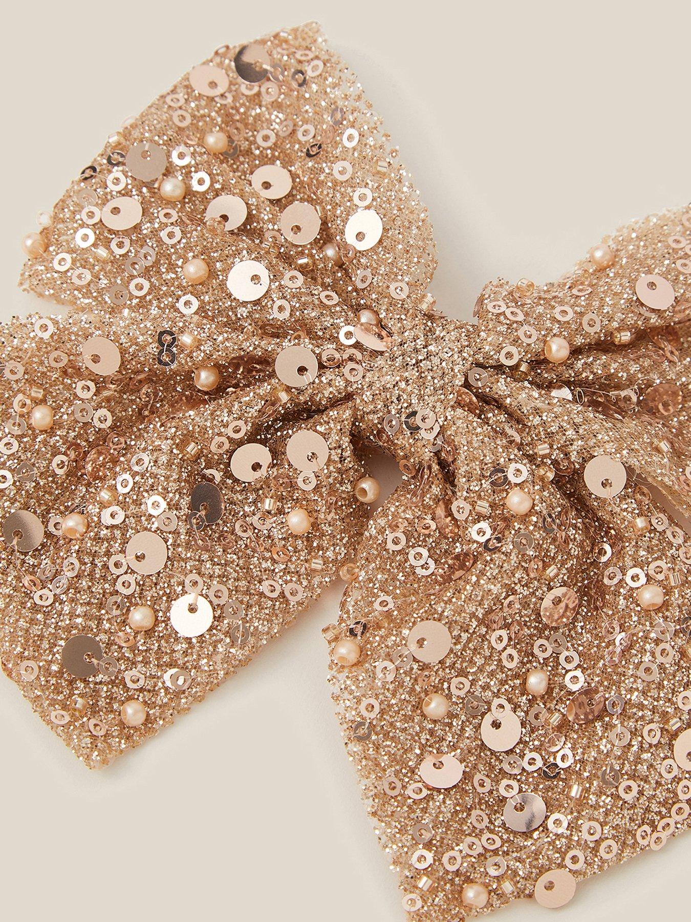 Image 3 of 3 of Monsoon Girls Sequin Shine Oversized Bow Barrette Clip - Rose Gold