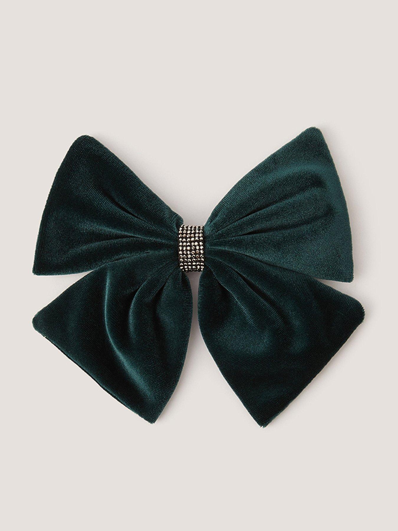 Image 1 of 3 of Monsoon Girls Velvet Bow Hair Clip &nbsp;- Green