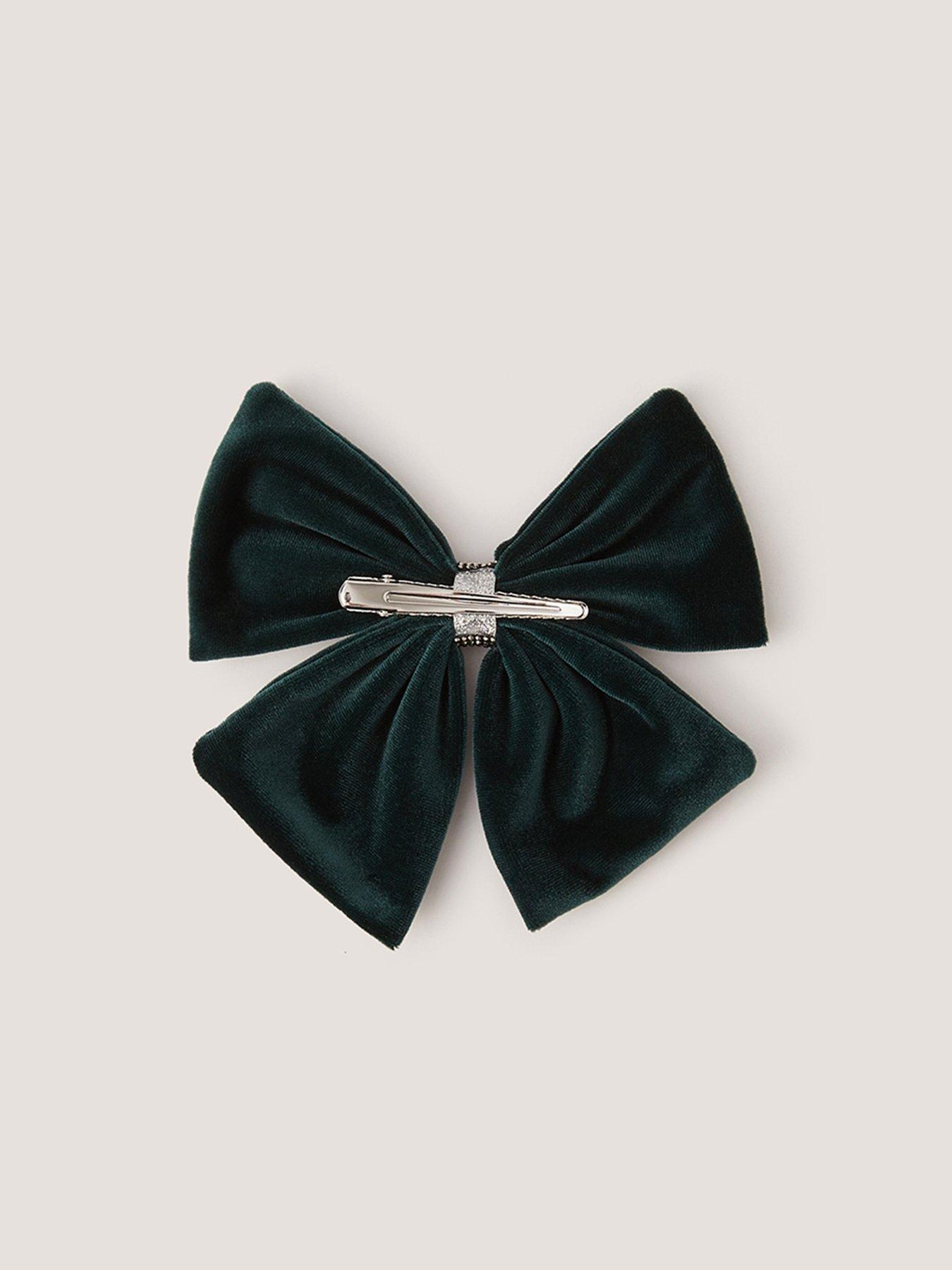 Image 2 of 3 of Monsoon Girls Velvet Bow Hair Clip &nbsp;- Green