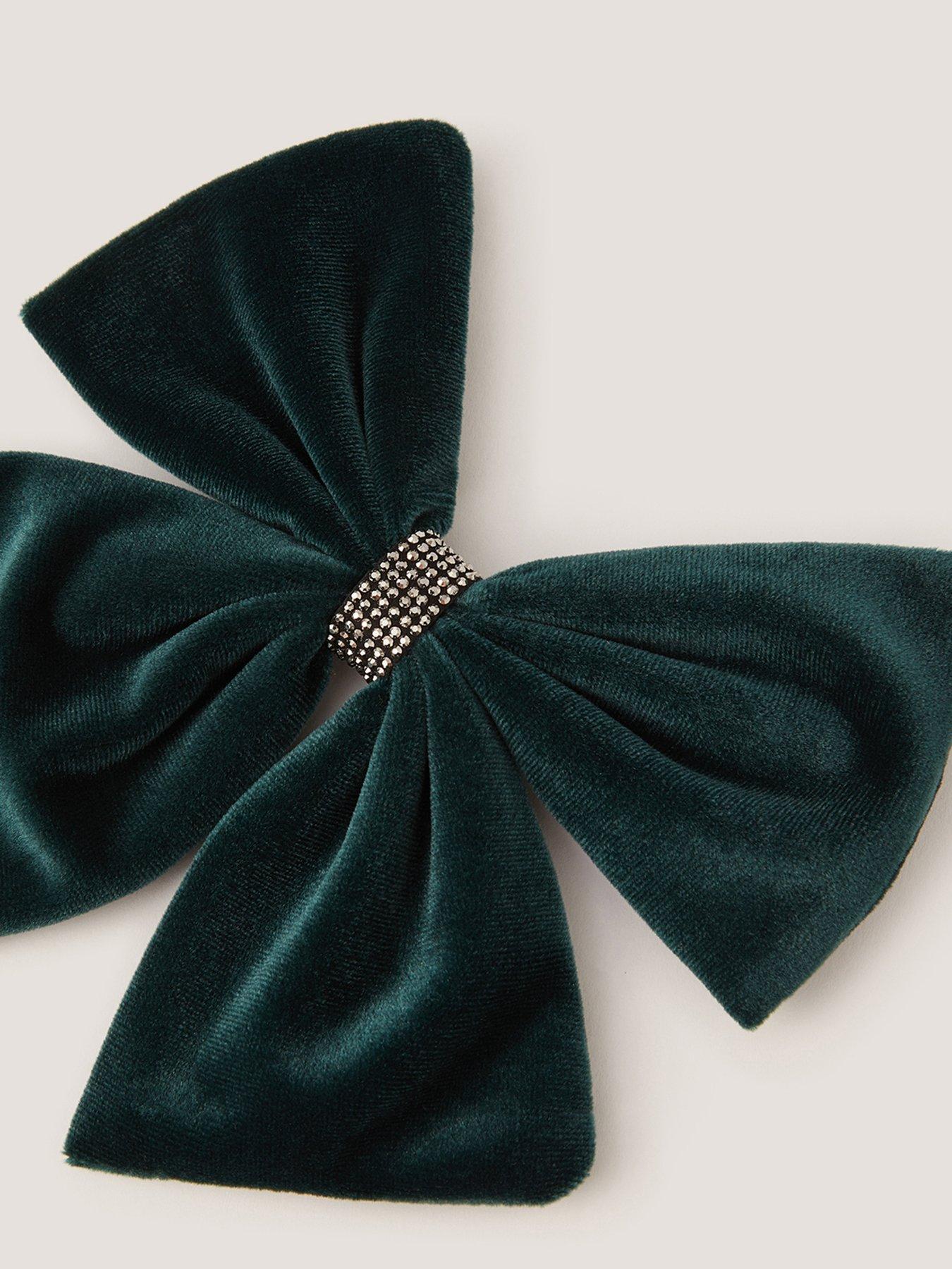 Image 3 of 3 of Monsoon Girls Velvet Bow Hair Clip &nbsp;- Green