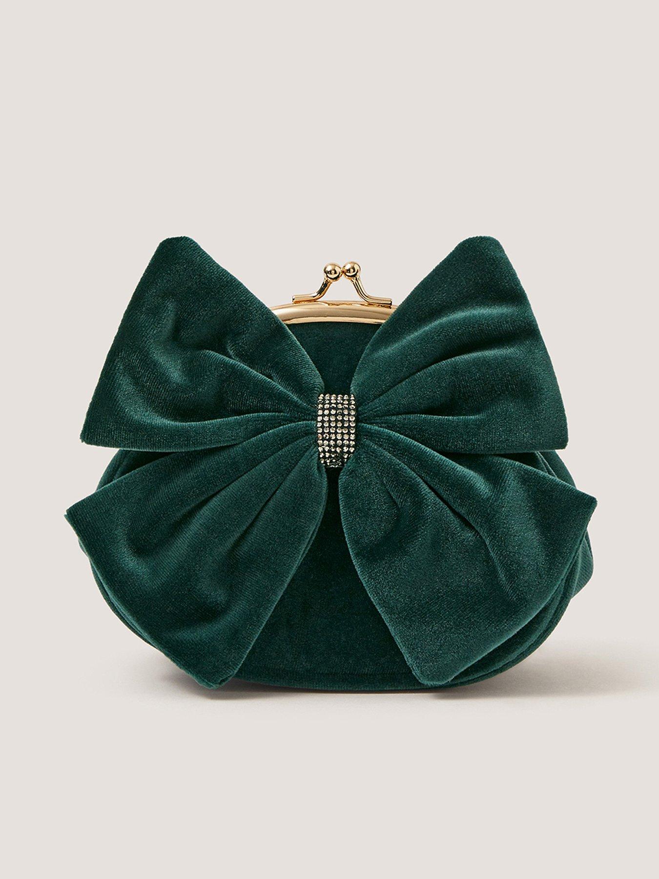 Image 1 of 4 of Monsoon Girls Velvet Bow Clip Frame Bag - Green