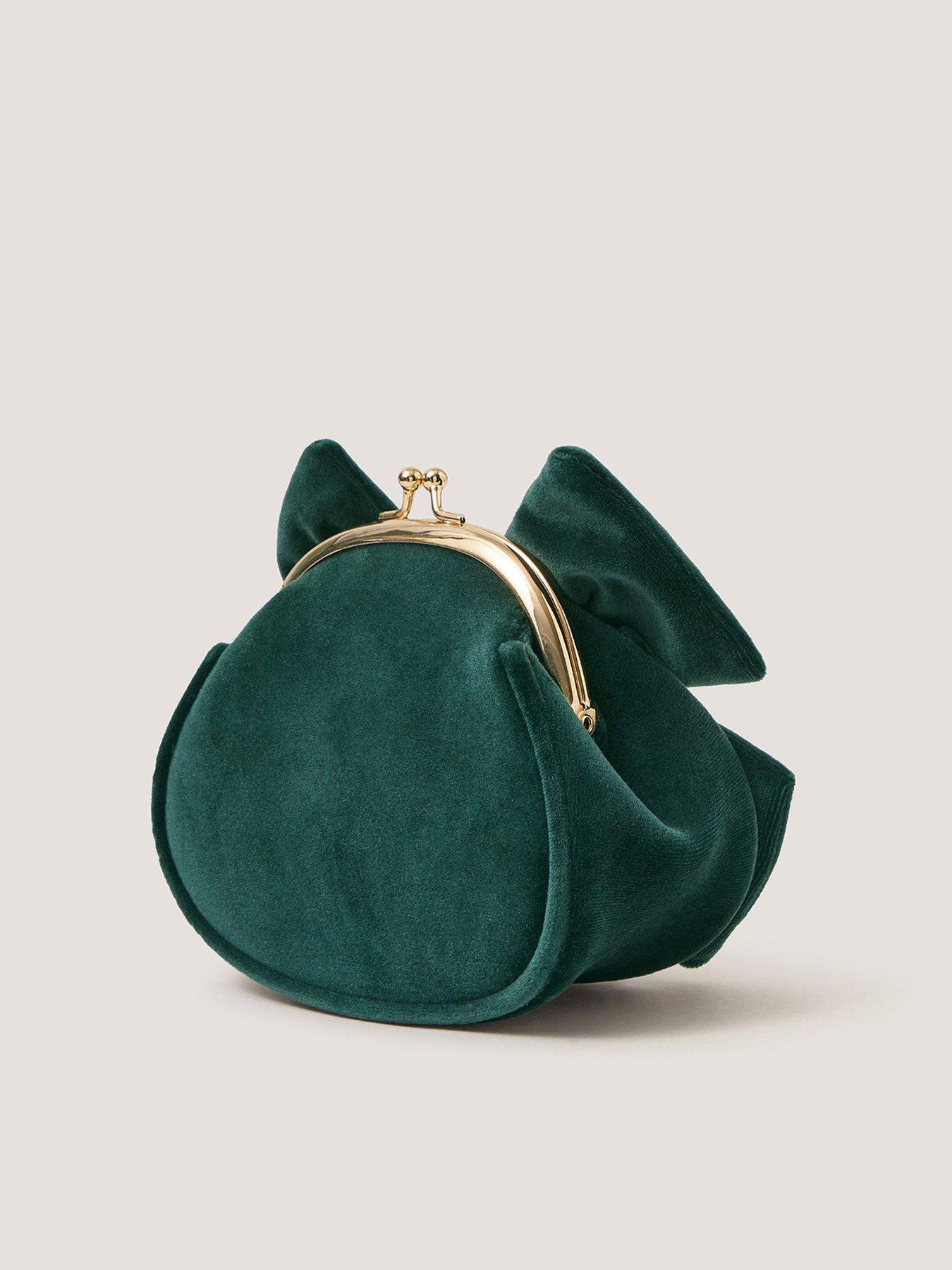 Image 2 of 4 of Monsoon Girls Velvet Bow Clip Frame Bag - Green
