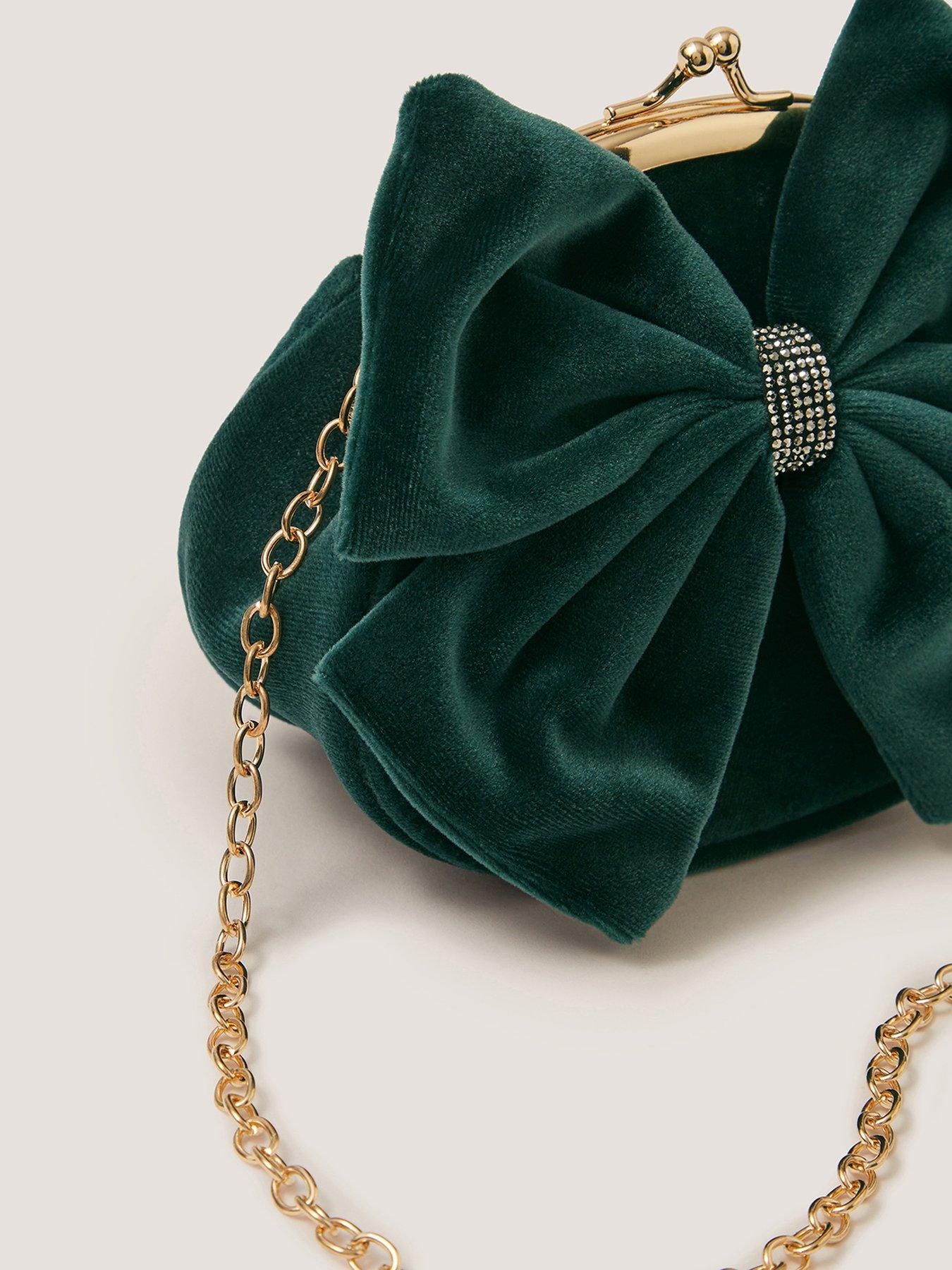 Image 3 of 4 of Monsoon Girls Velvet Bow Clip Frame Bag - Green