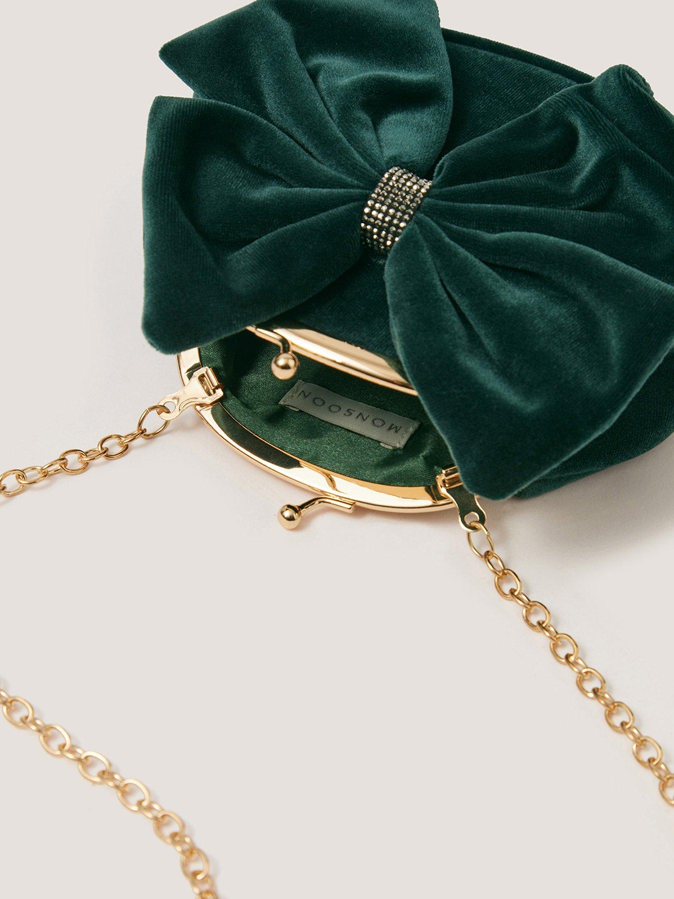 Image 4 of 4 of Monsoon Girls Velvet Bow Clip Frame Bag - Green