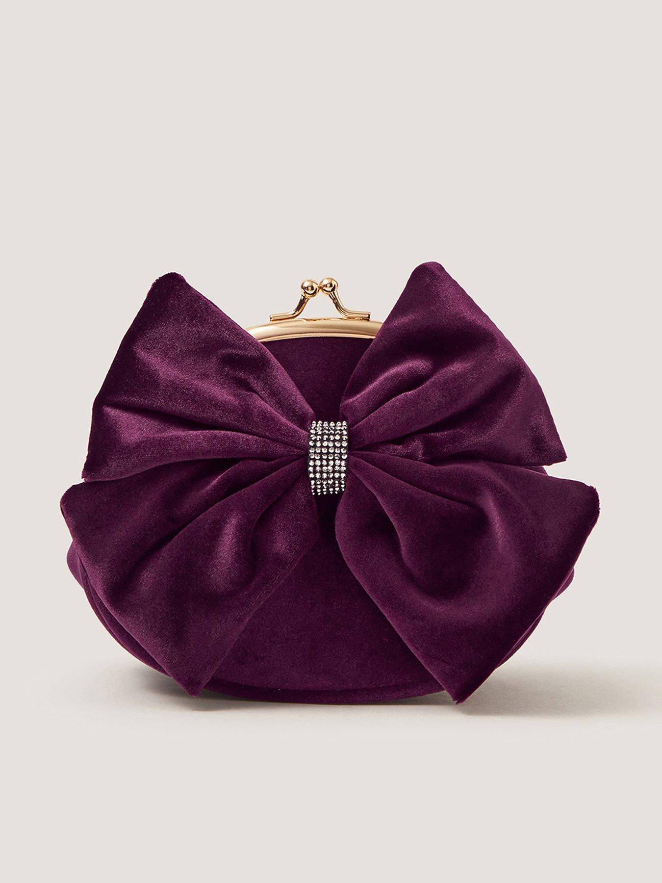 Monsoon Girls Velvet Bow Clip Frame Bag - Purple