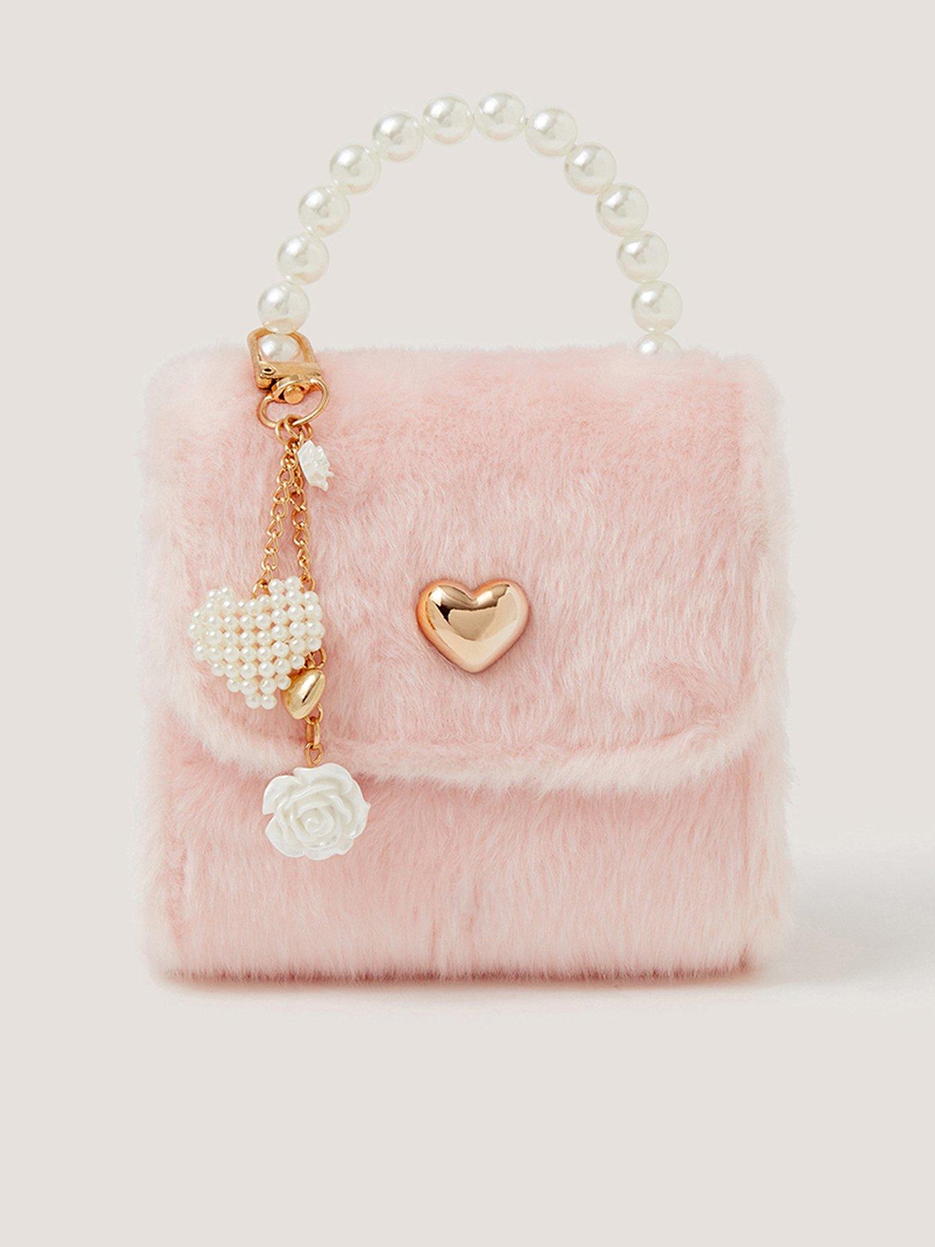 Monsoon Girls Fluffy Pearl Charm Bag - Pink
