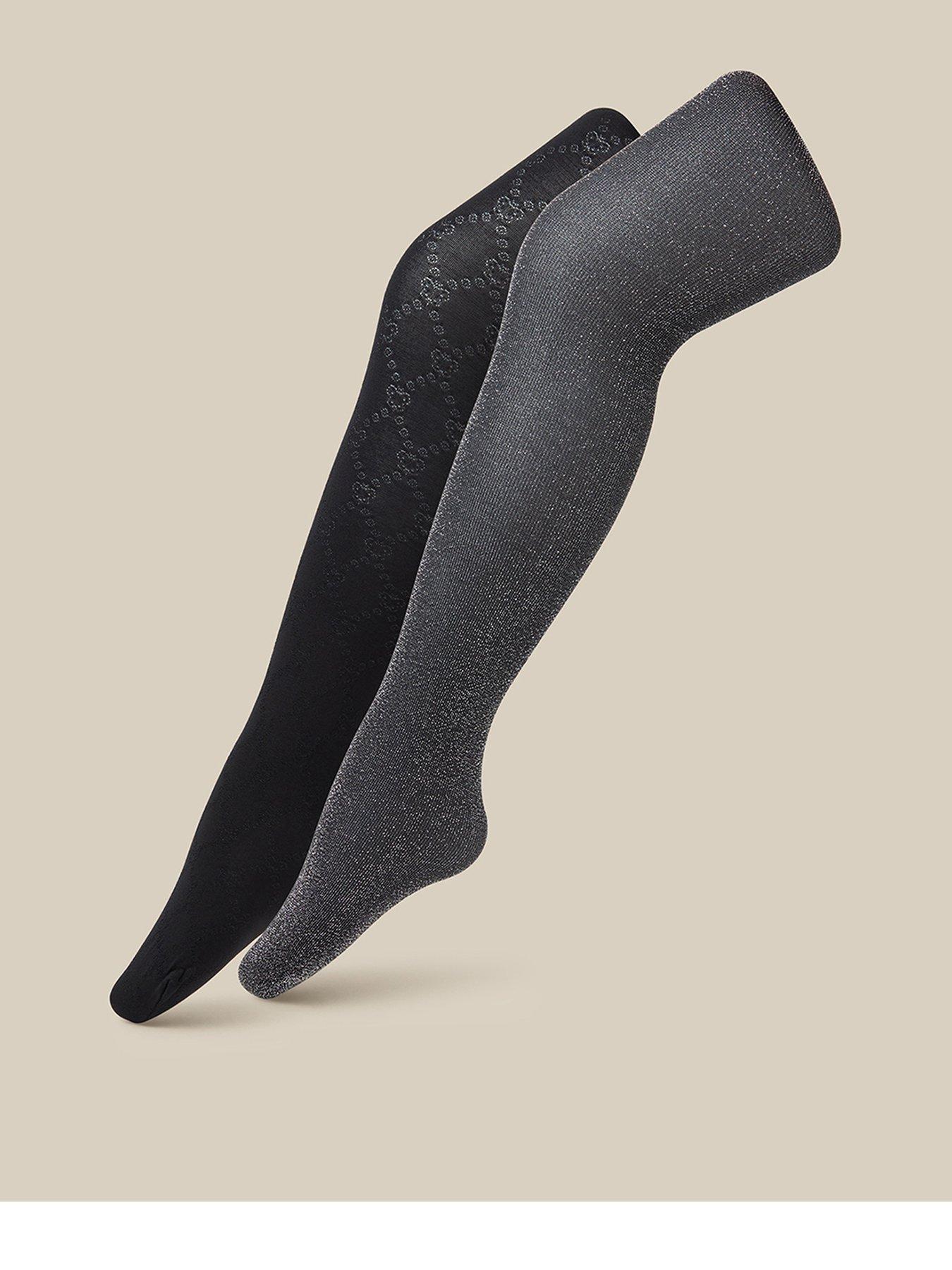 Image 1 of 3 of Monsoon Girls 2 Pack Sparkle Diamond Pattern Tights - Black