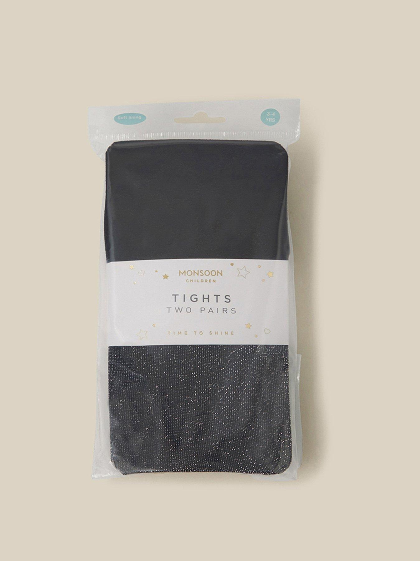 Image 2 of 3 of Monsoon Girls 2 Pack Sparkle Diamond Pattern Tights - Black
