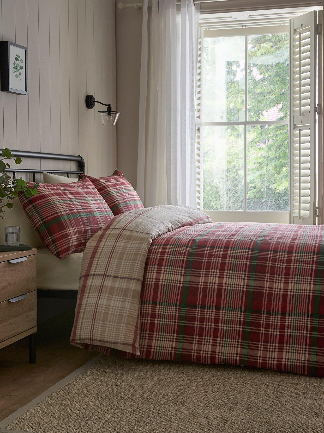 B&Q - Bennet Check Red Brushed Cotton Duvet Cover Set - Image 4