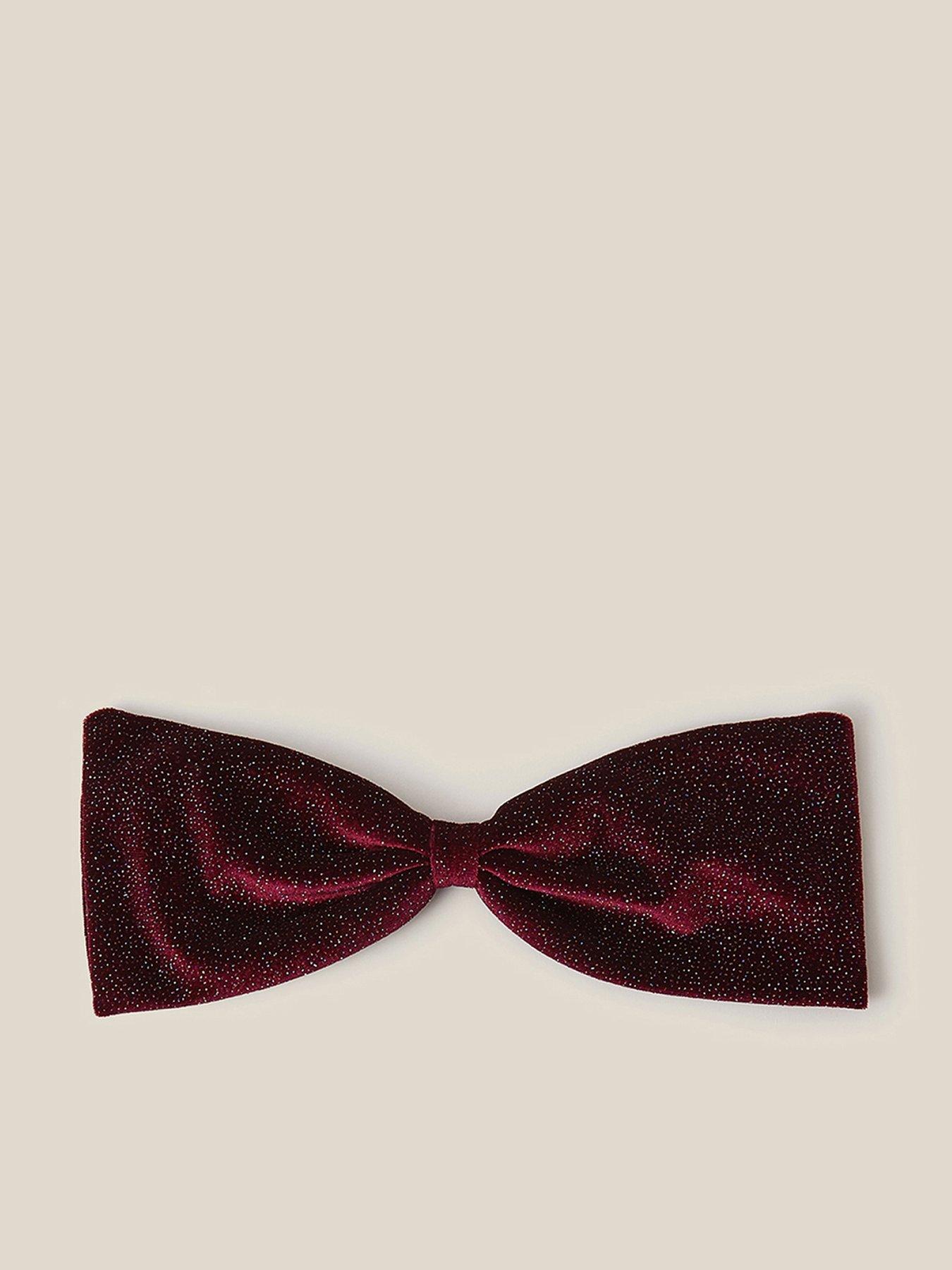 Image 1 of 3 of Monsoon Girls Sparkle Velvet Drop Bow Hair Clip - Dark Red