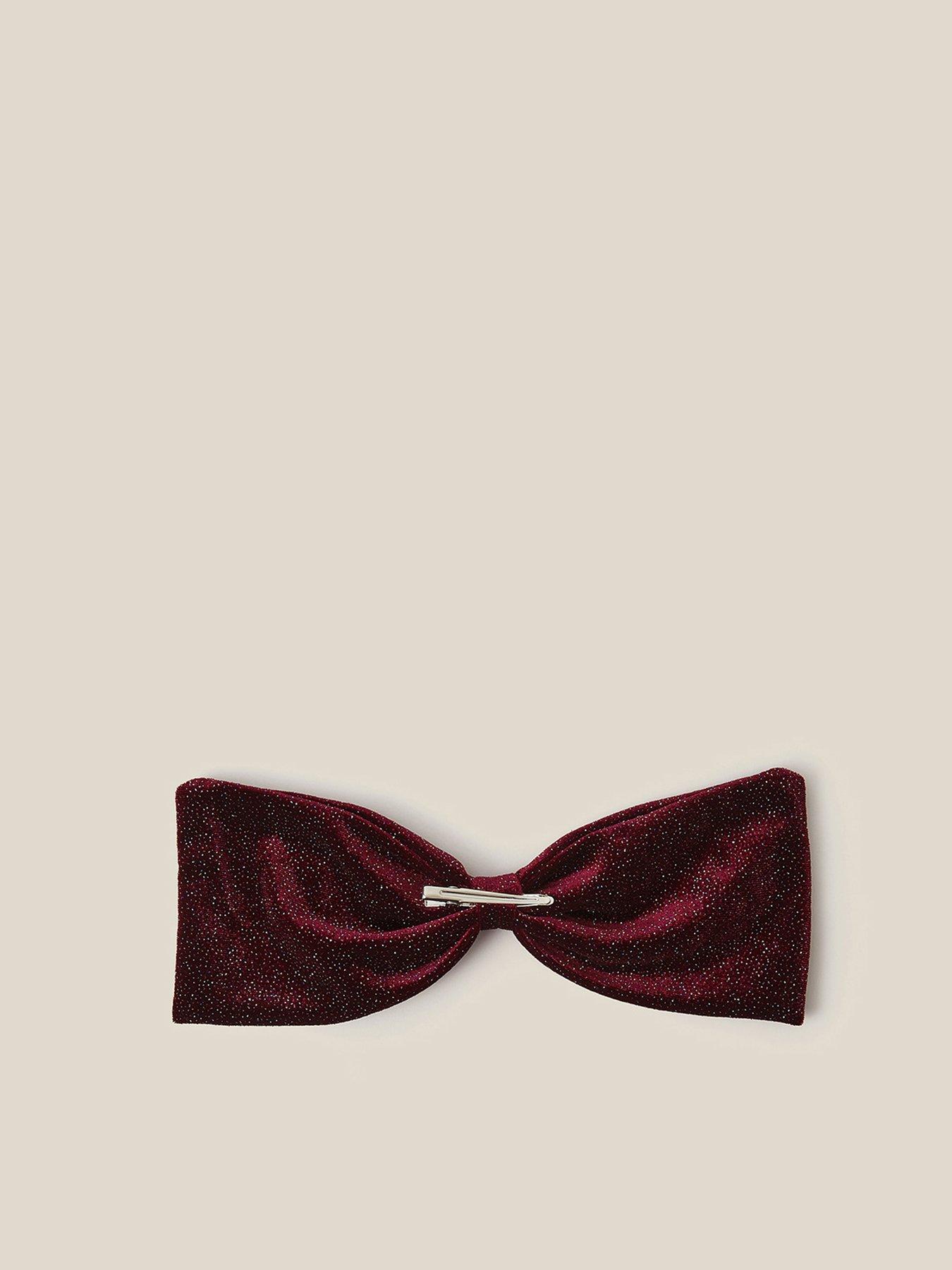 Image 2 of 3 of Monsoon Girls Sparkle Velvet Drop Bow Hair Clip - Dark Red