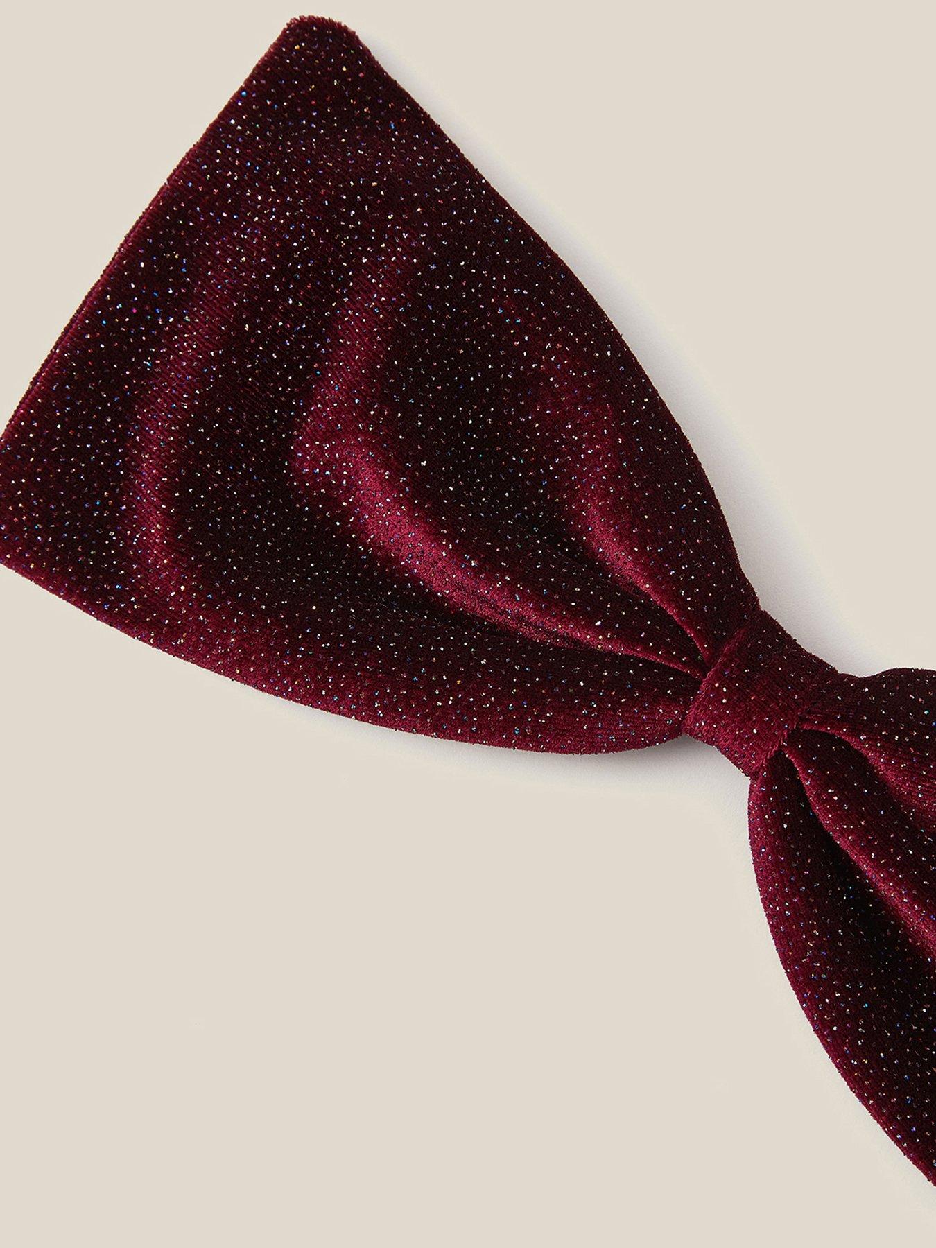 Image 3 of 3 of Monsoon Girls Sparkle Velvet Drop Bow Hair Clip - Dark Red