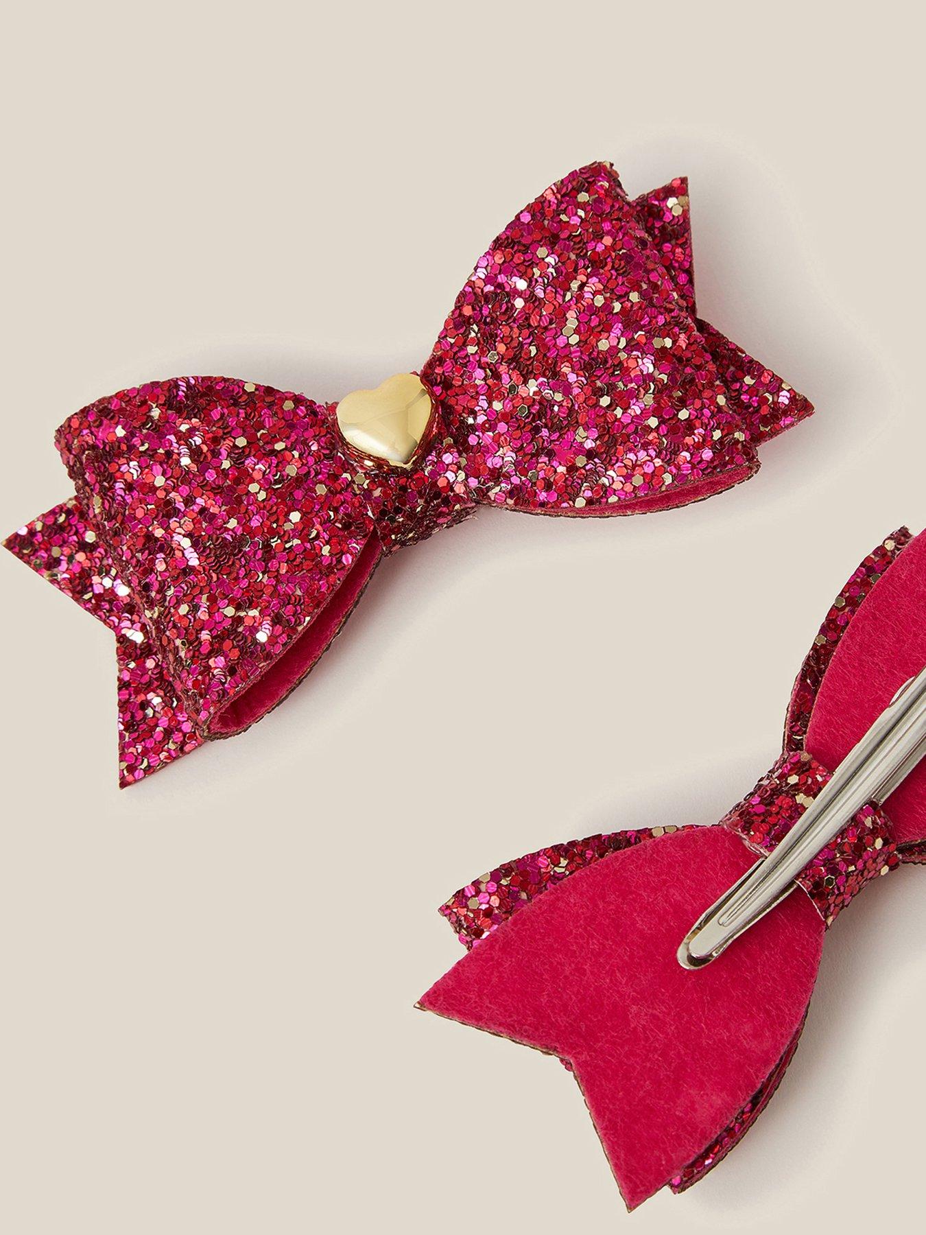 Image 2 of 2 of Monsoon Girls 2 Pack Glitter Bow Clips - Cherry