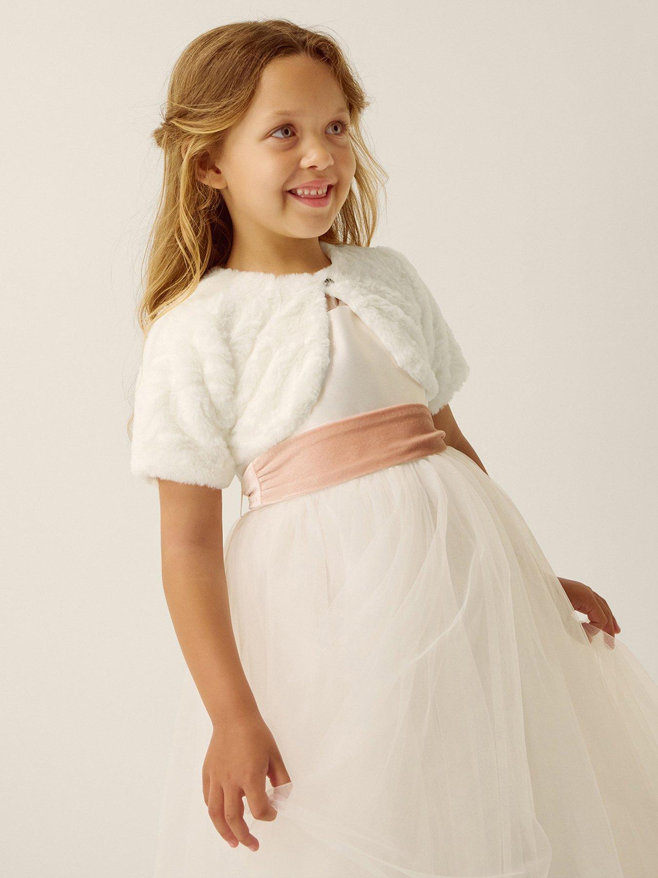 Monsoon Baby Girls Rose Faux Fur Short Shrug - Ivory