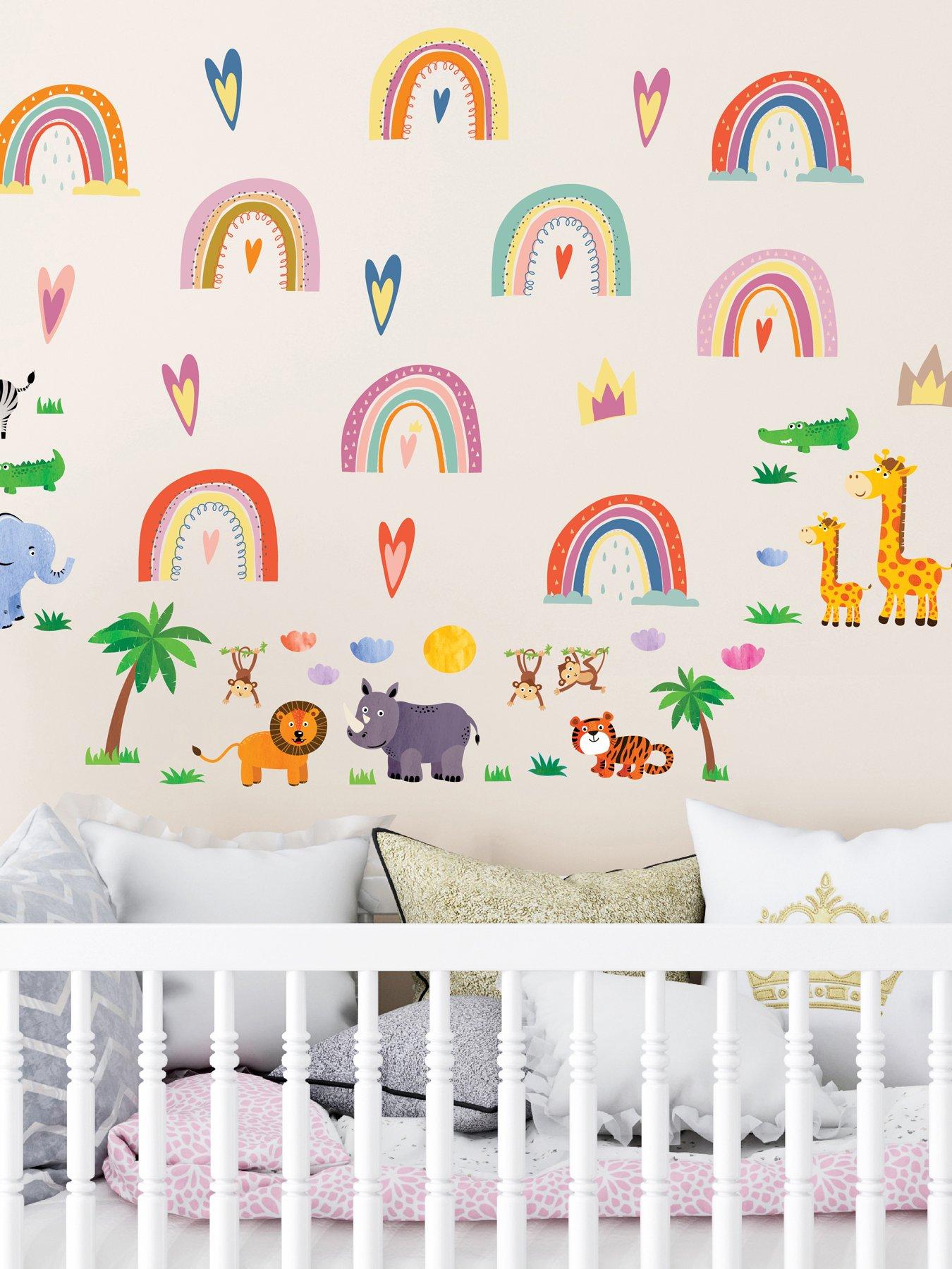 Walplus Safari Animals And Cute Rainbows Wall Sticker Set For Nursery Kids Bedroom Decor