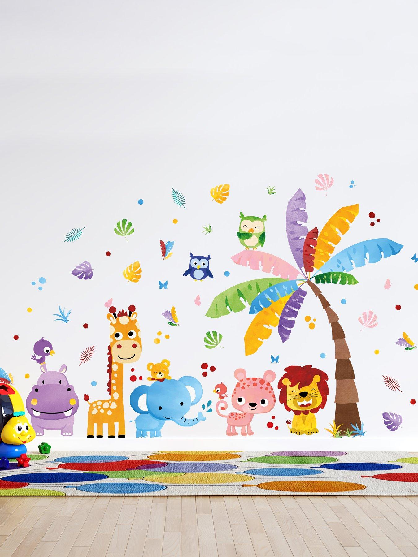 Walplus Colourful Jungle With Happy Animals Wall Stickers For Kids Nursery Bedroom Decor