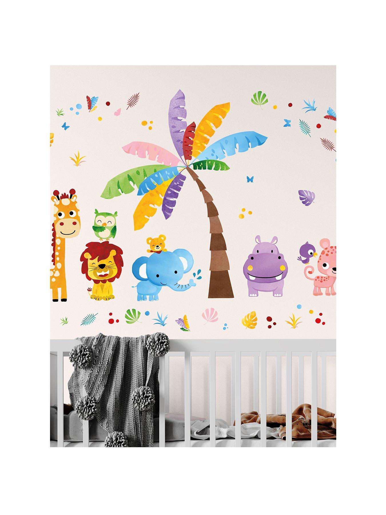Image 2 of 7 of Walplus Colourful Jungle With Happy Animals Wall Stickers For Kids Nursery Bedroom Decor