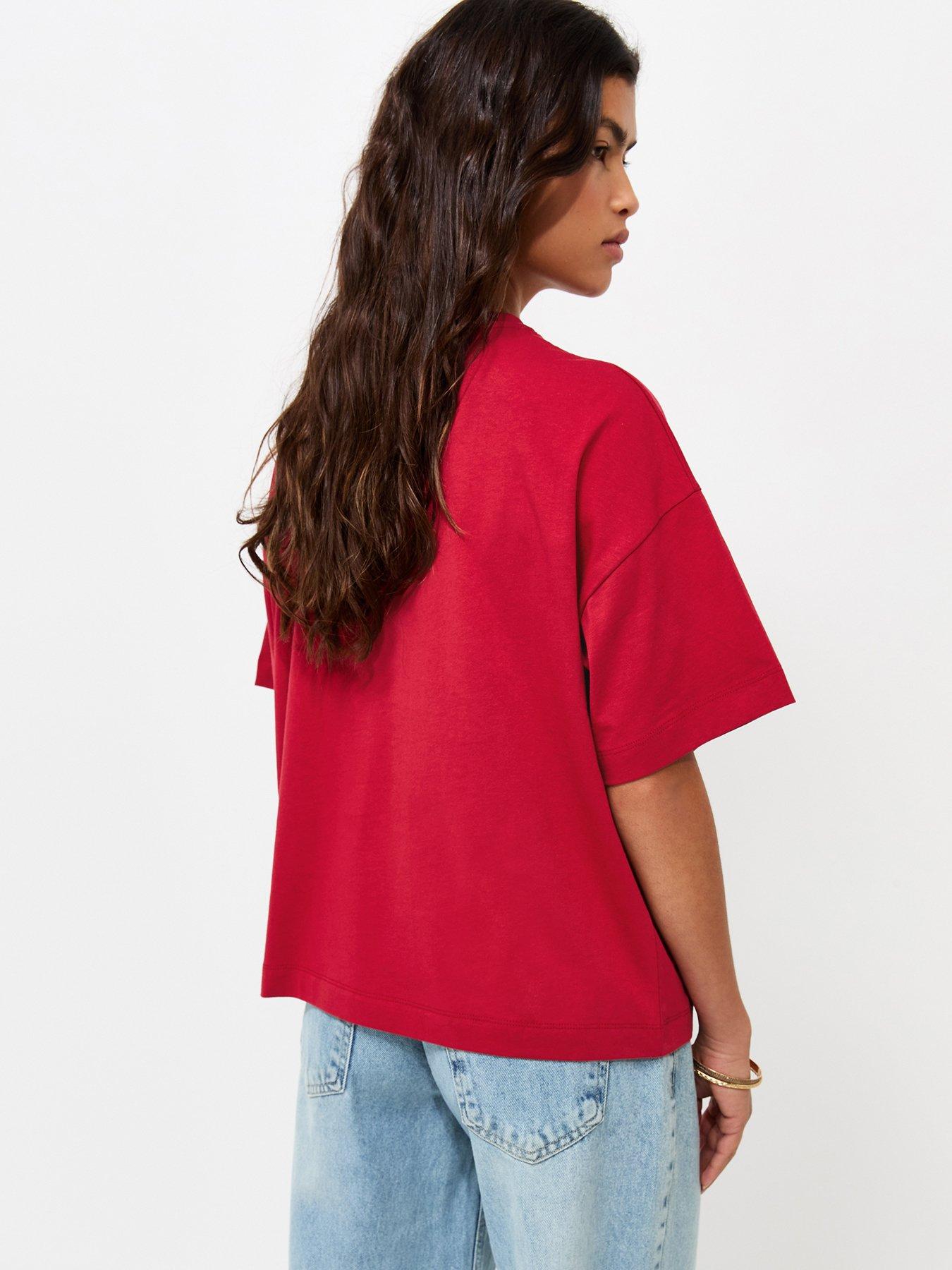 Image 2 of 5 of New Look Cotton Oversized Boxy T-Shirt - Red