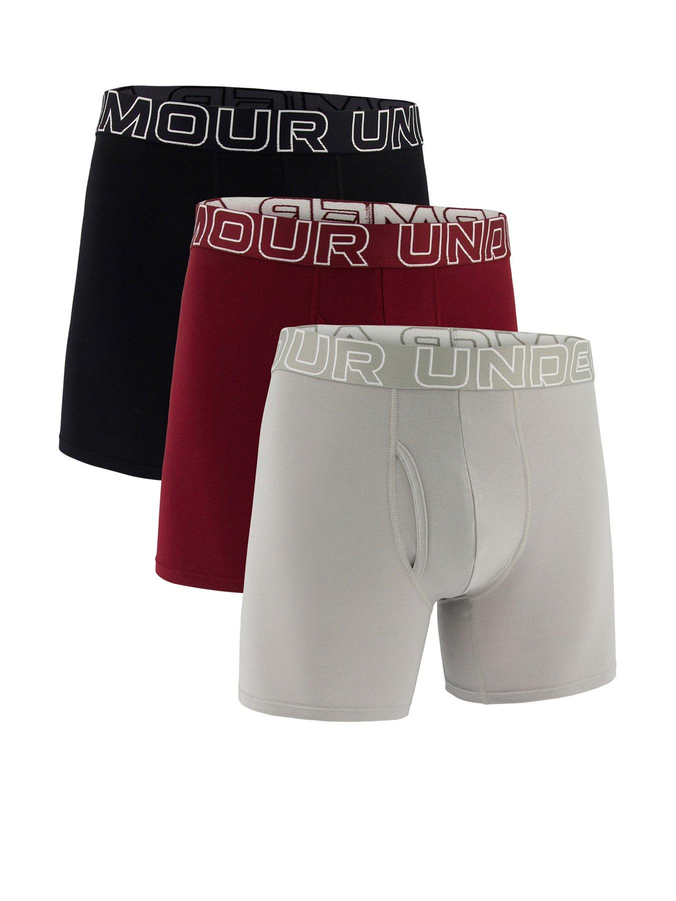 Image 1 of 5 of UNDER ARMOUR Mens Performance Cotton Boxers - Solid 6-Inch 3-Pack - Black/Grey/Dark-Red