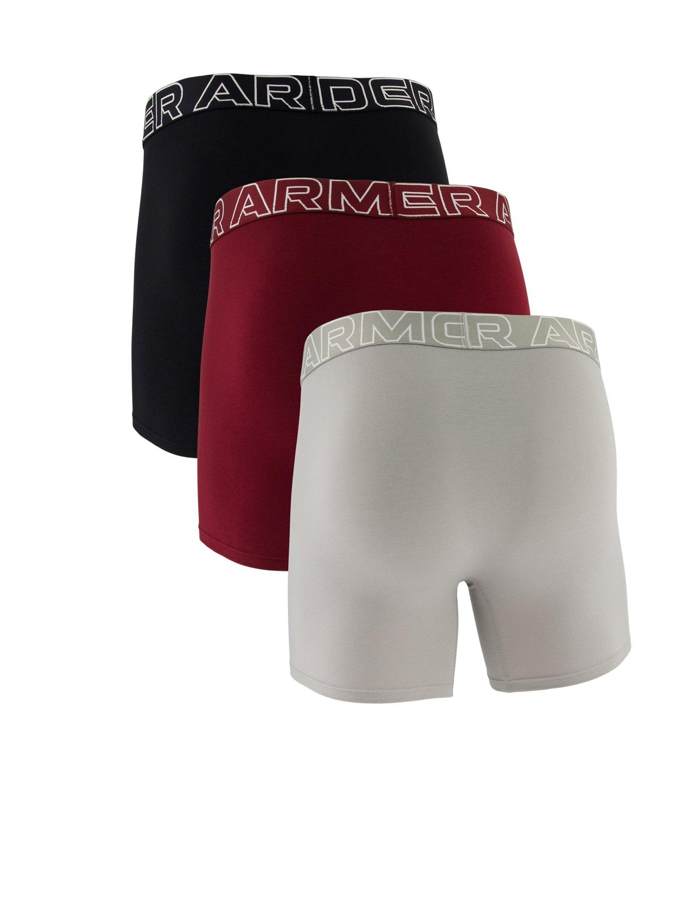 Image 2 of 5 of UNDER ARMOUR Mens Performance Cotton Boxers - Solid 6-Inch 3-Pack - Black/Grey/Dark-Red